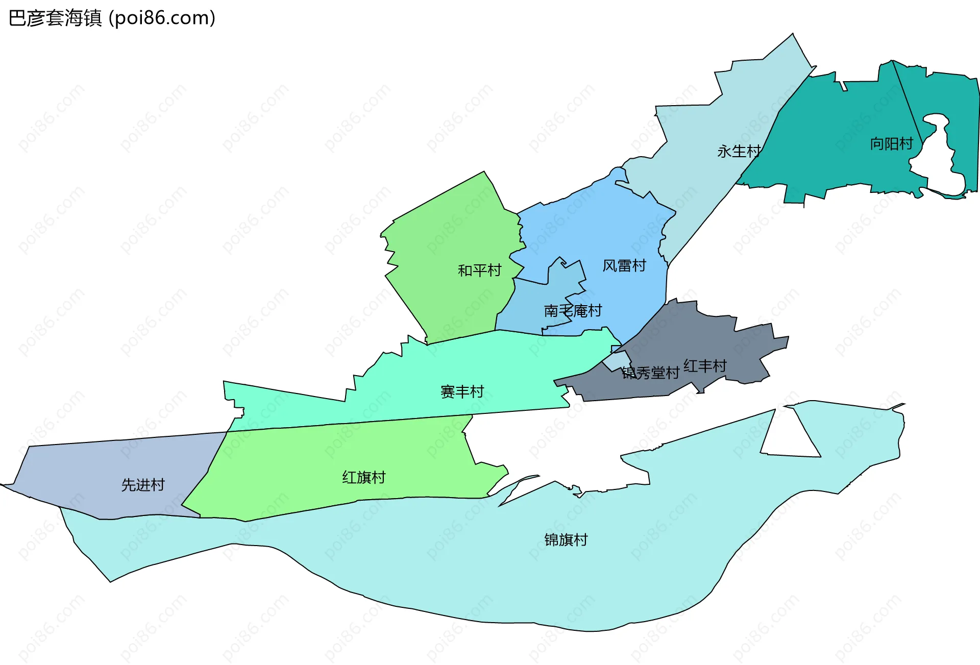 巴彦套海镇边界地图(五级行政区划)