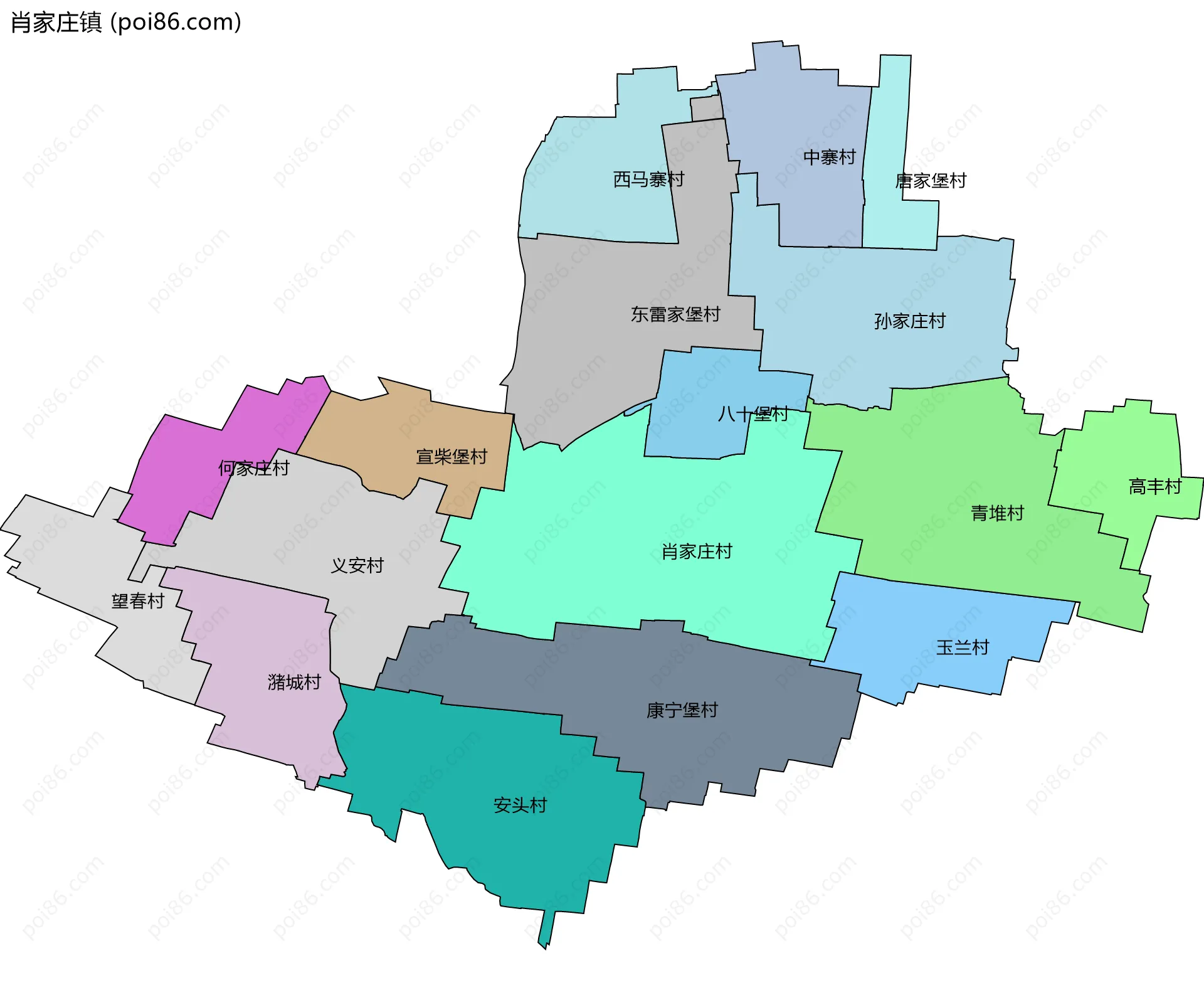 肖家庄镇边界地图(五级行政区划)
