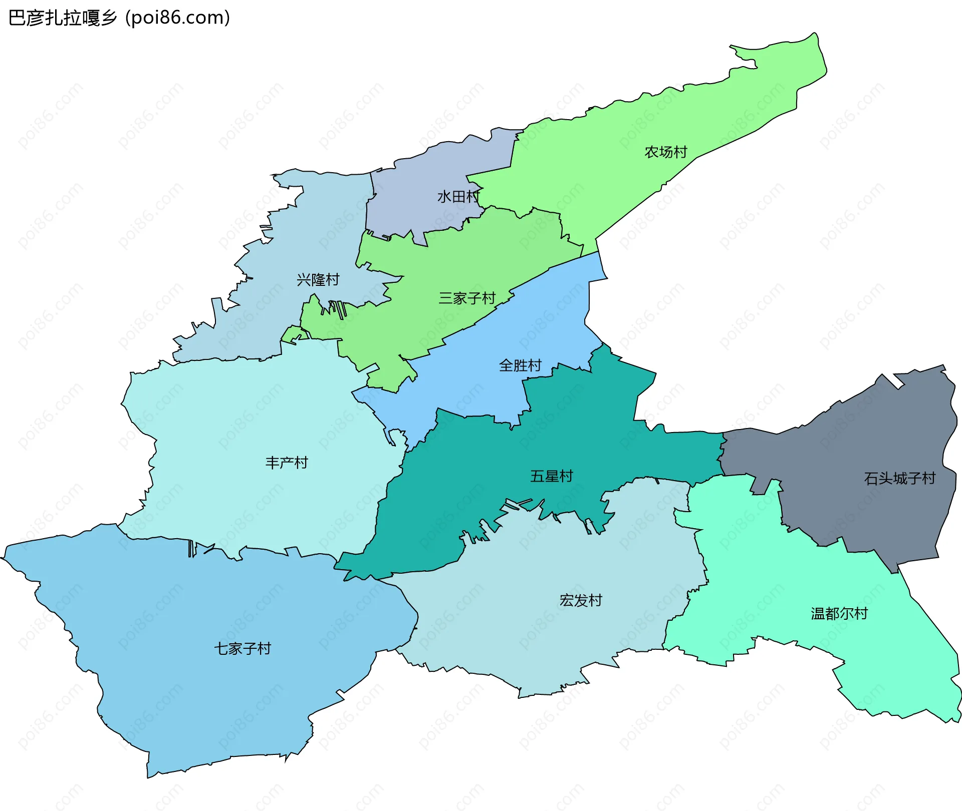 巴彦扎拉嘎乡边界地图(五级行政区划)