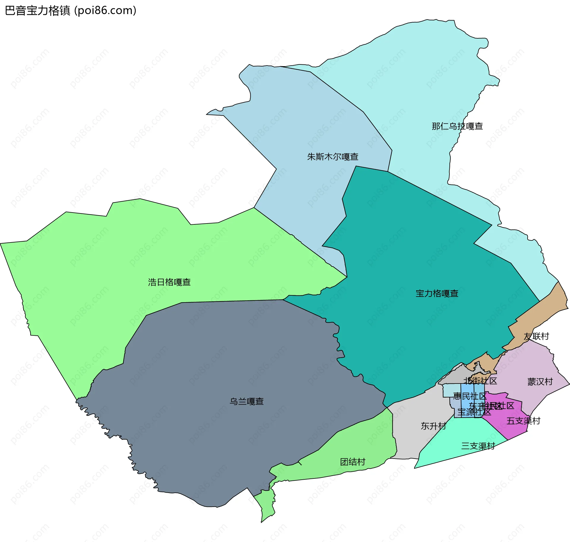 巴音宝力格镇边界地图(五级行政区划)