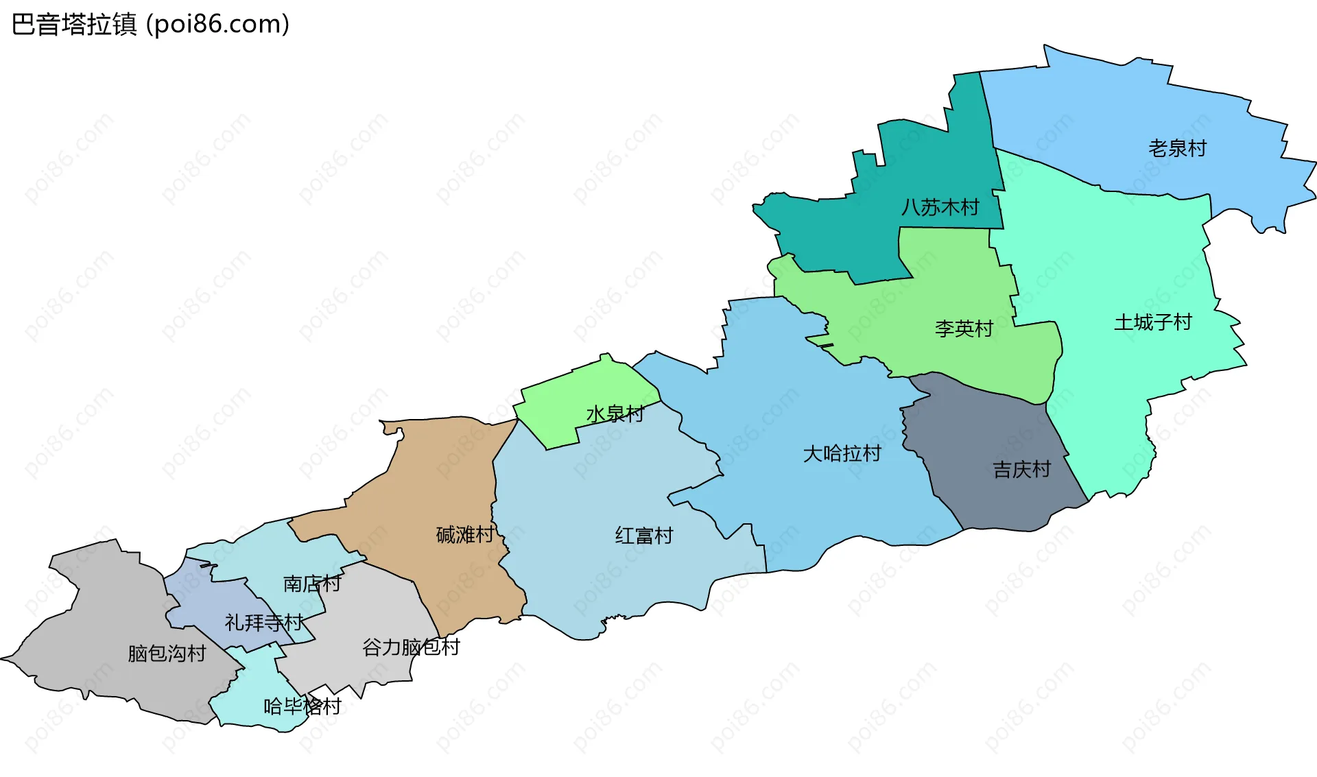 巴音塔拉镇边界地图(五级行政区划)