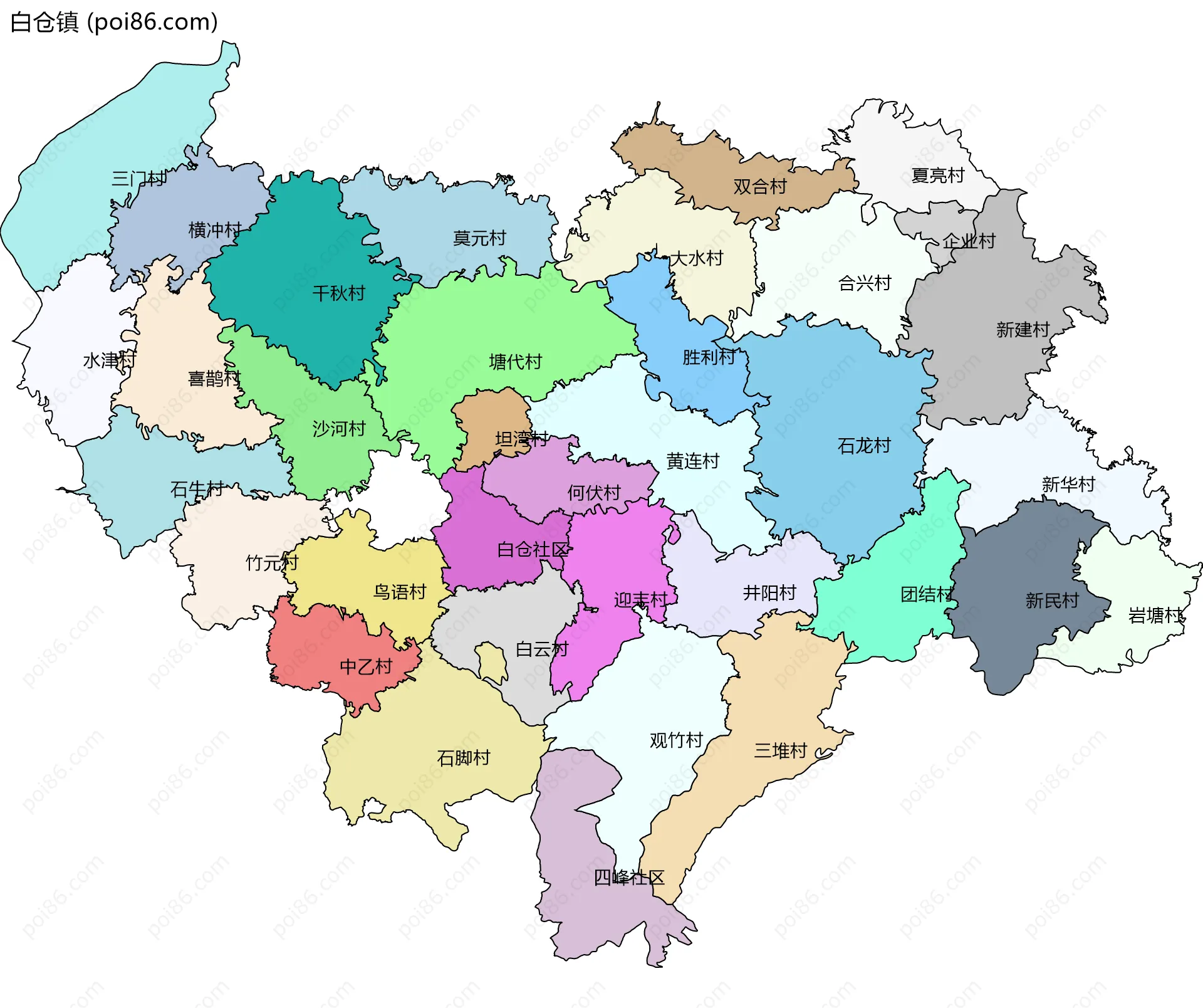 白仓镇边界地图(五级行政区划)