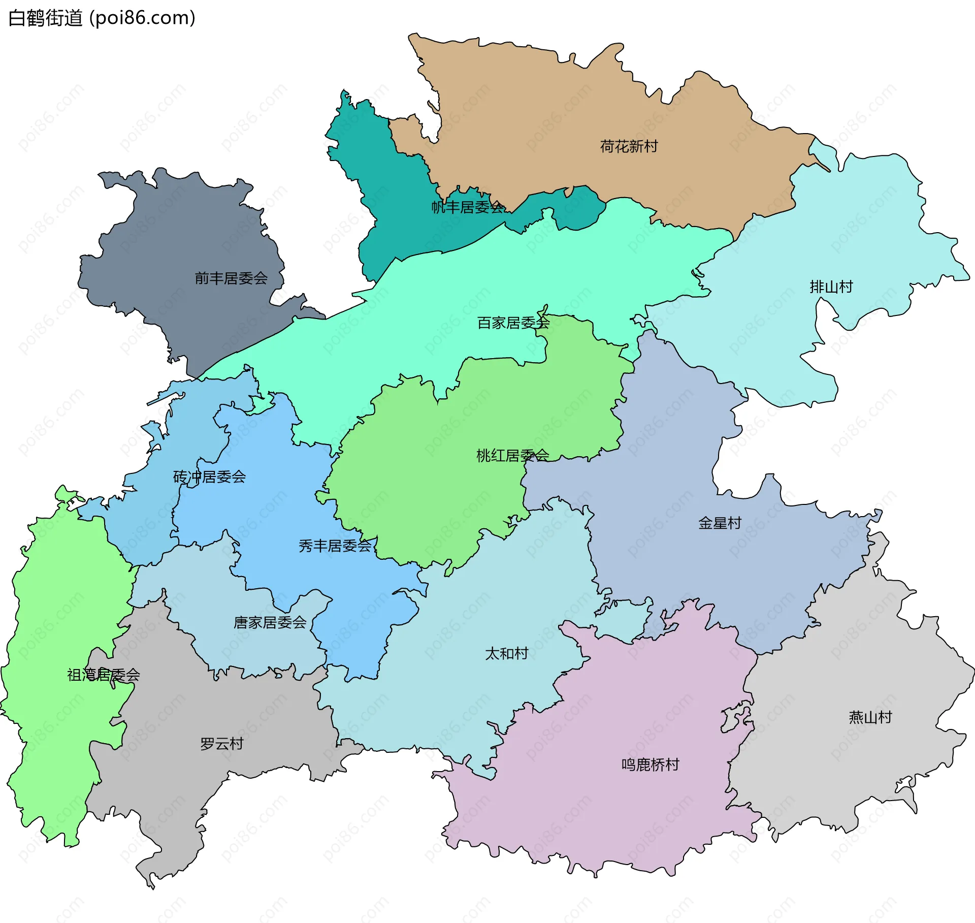 白鹤街道边界地图(五级行政区划)