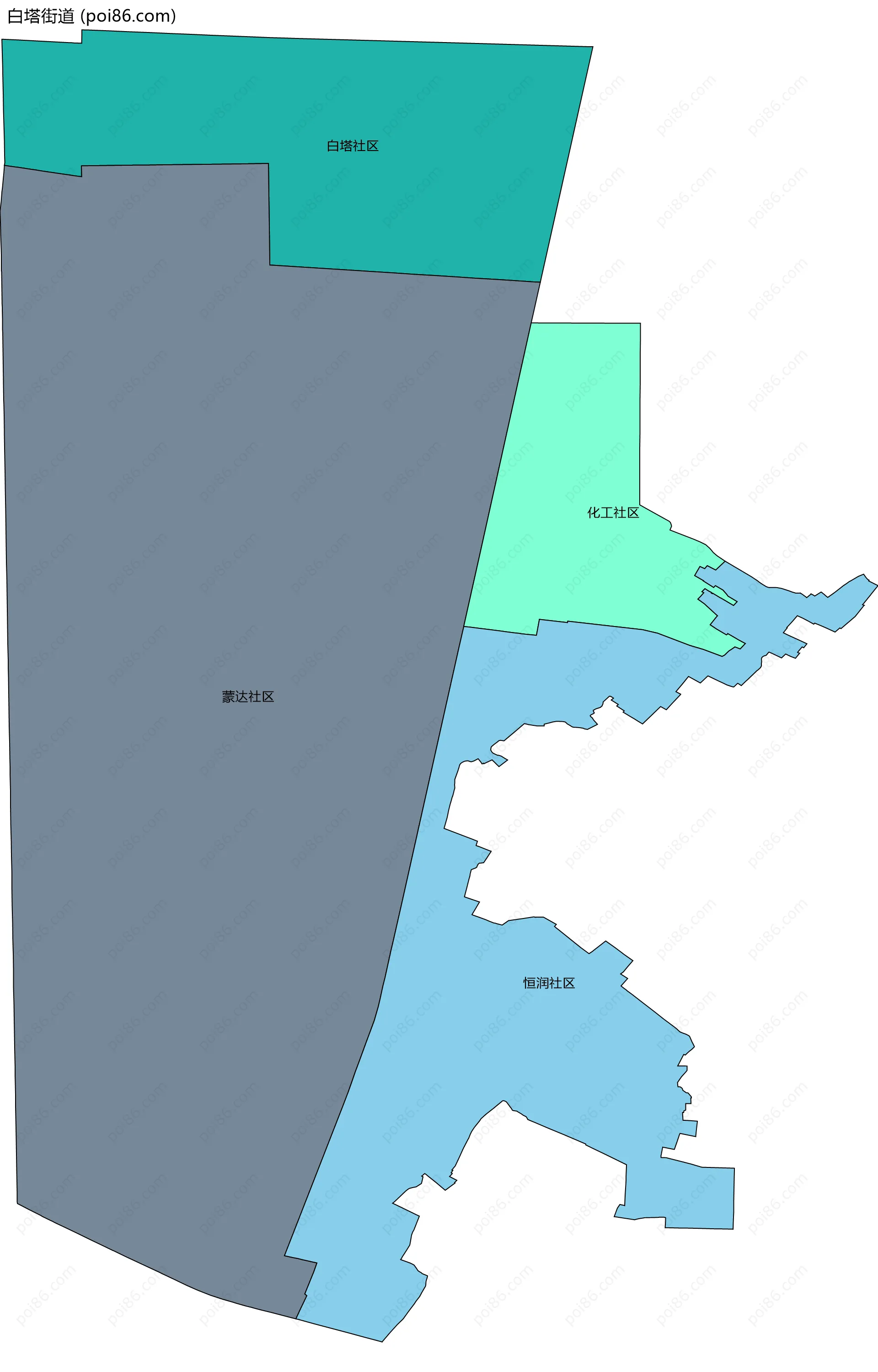 白塔街道边界地图(五级行政区划)