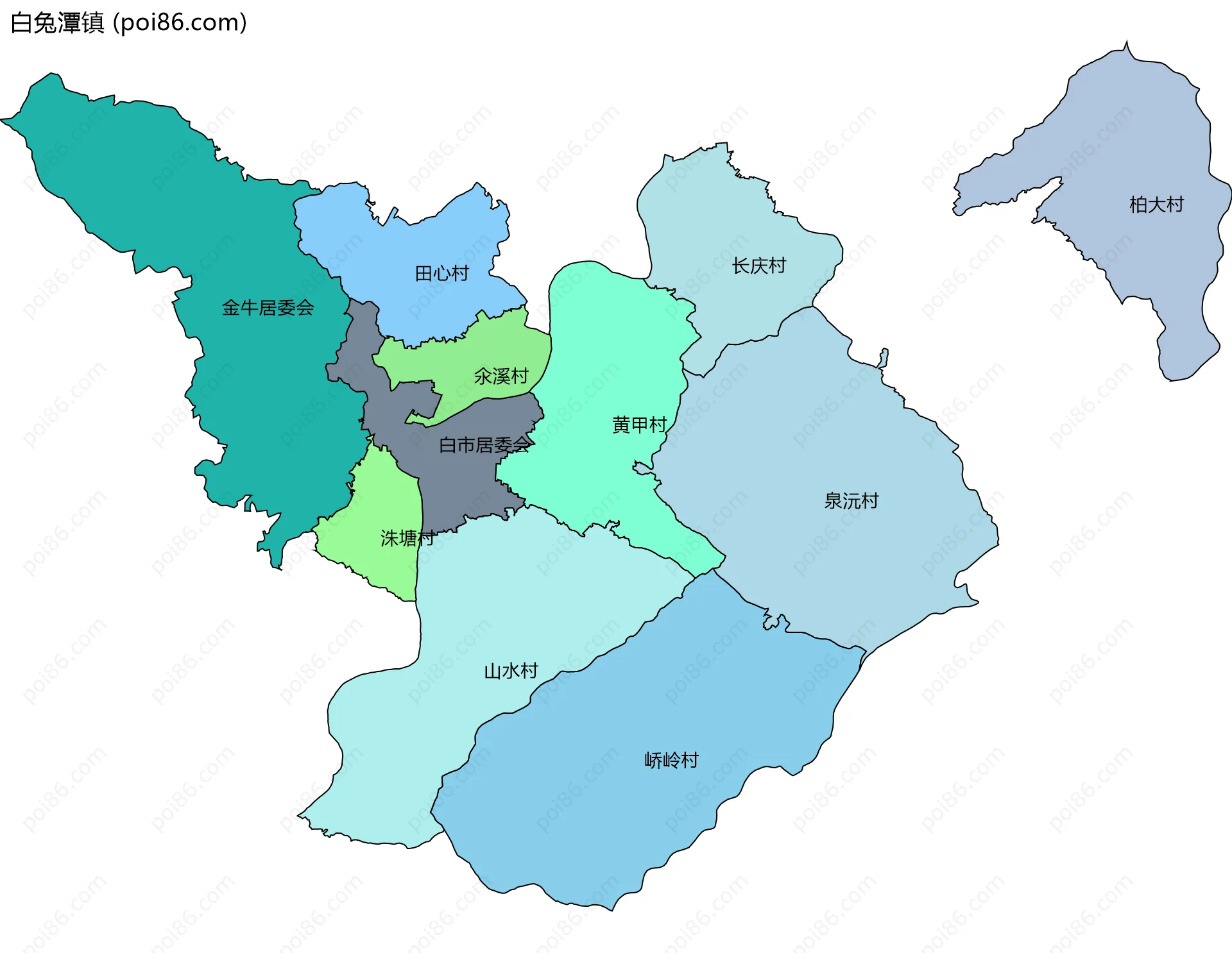 白兔潭镇边界地图(五级行政区划)