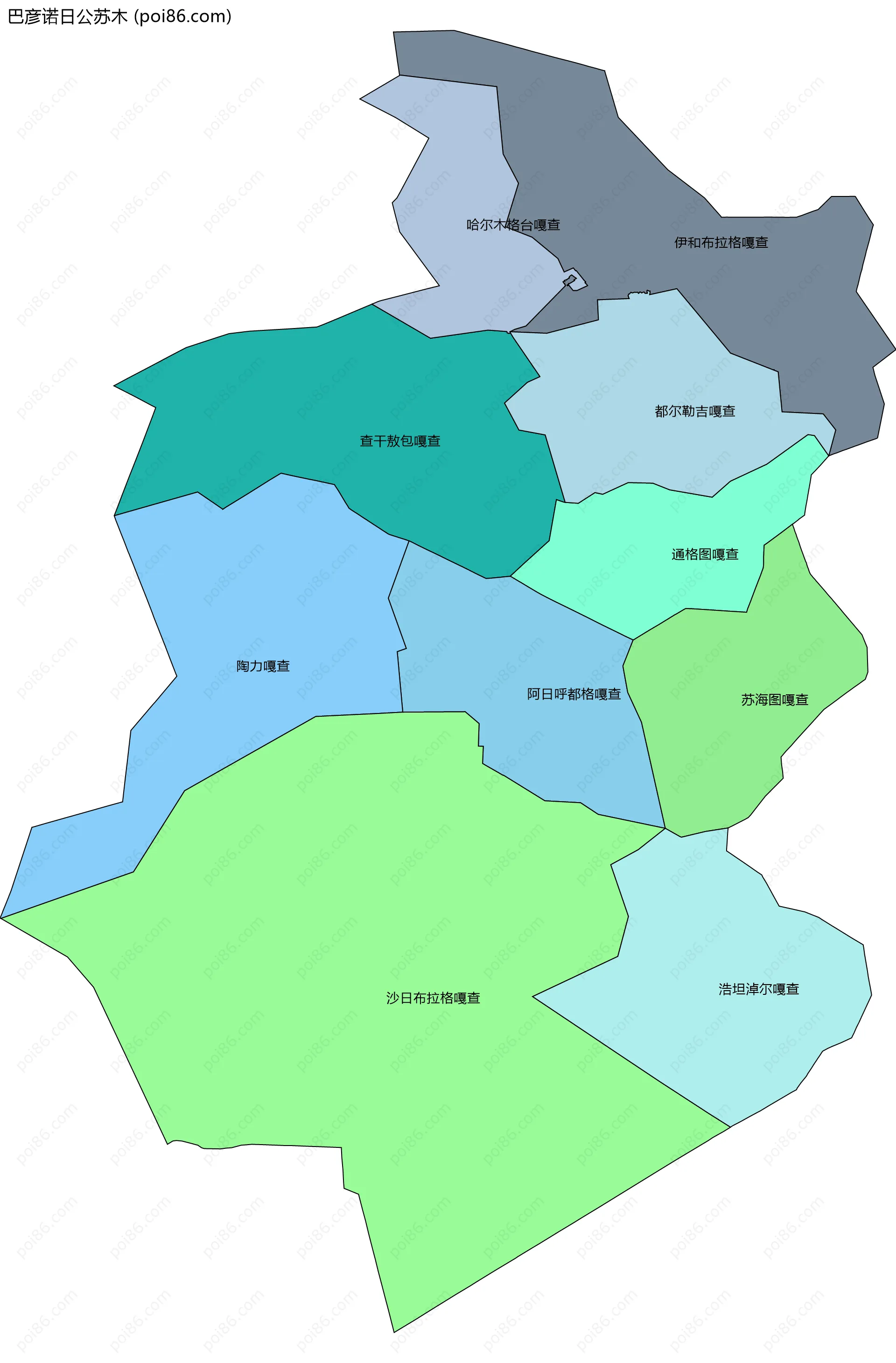 巴彦诺日公苏木边界地图(五级行政区划)