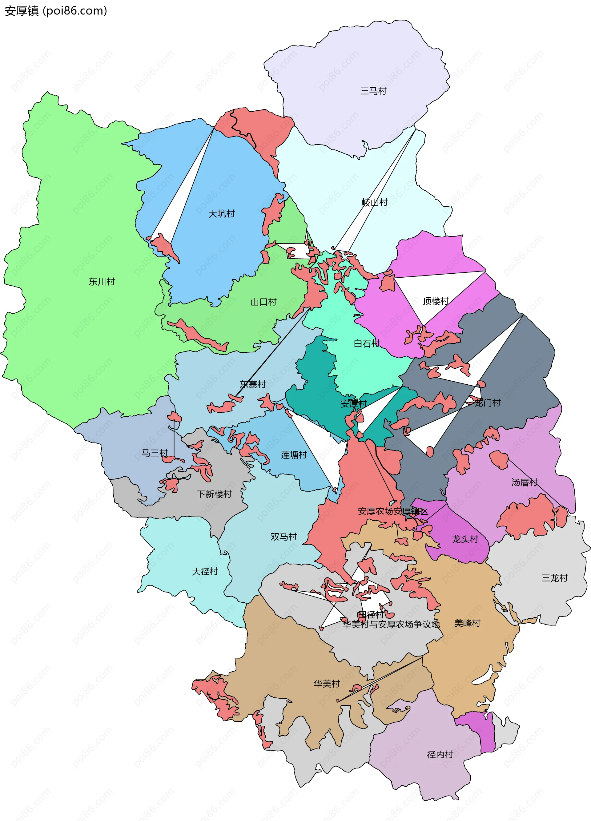 安厚镇边界地图(五级行政区划)