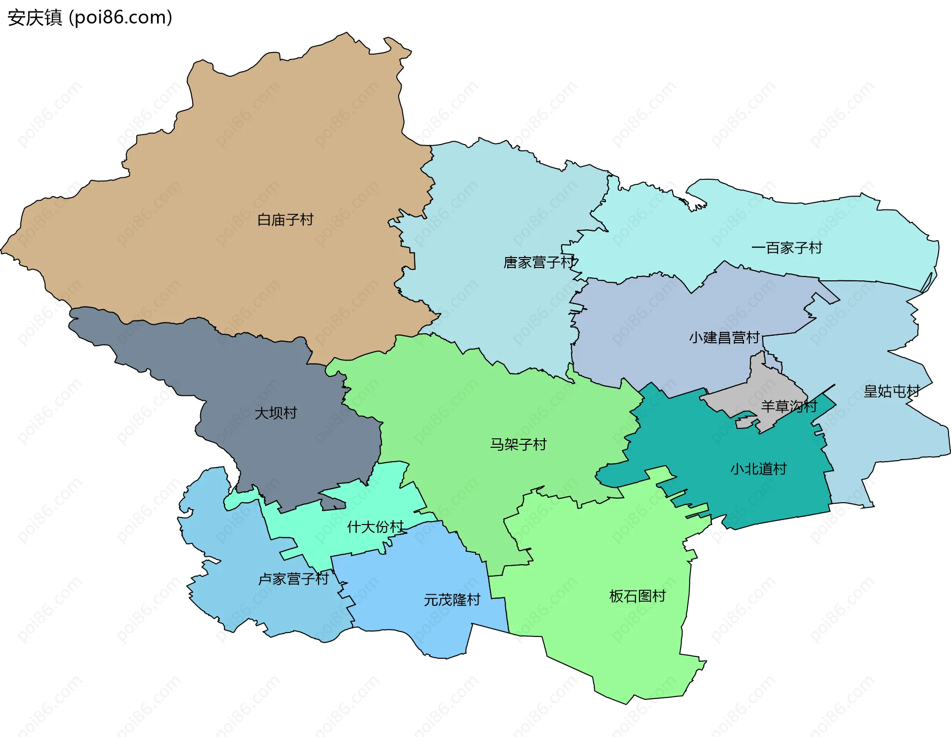 安庆镇边界地图(五级行政区划)