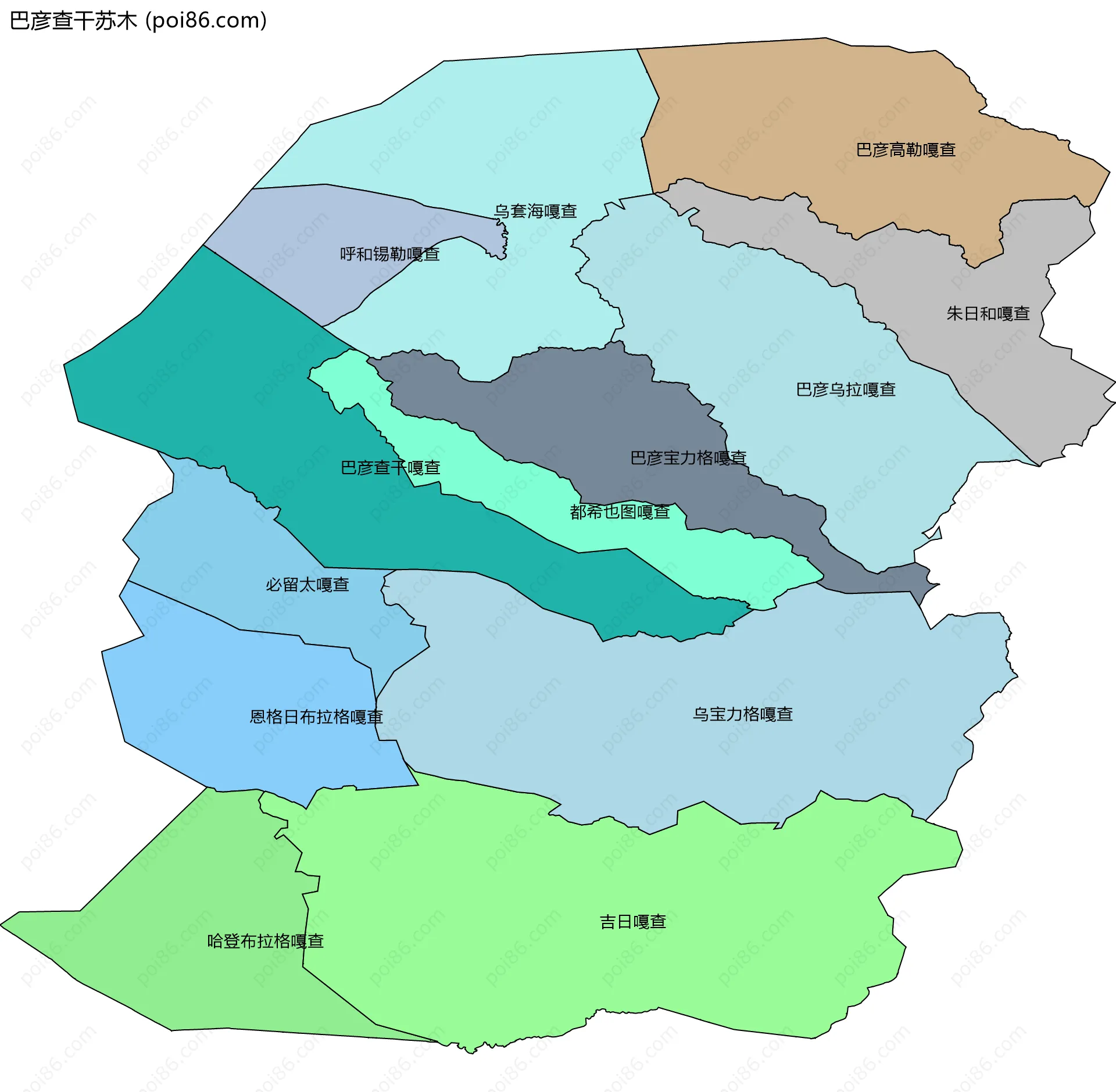 巴彦查干苏木边界地图(五级行政区划)