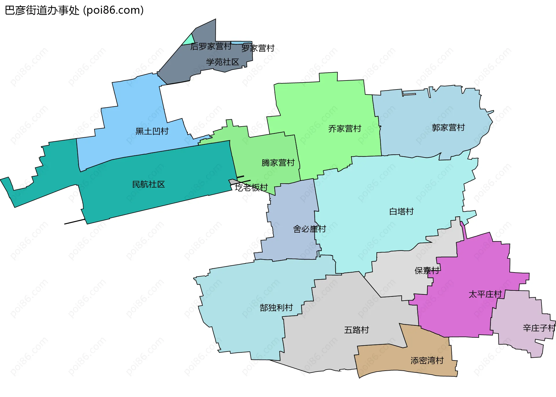 巴彦街道办事处边界地图(五级行政区划)