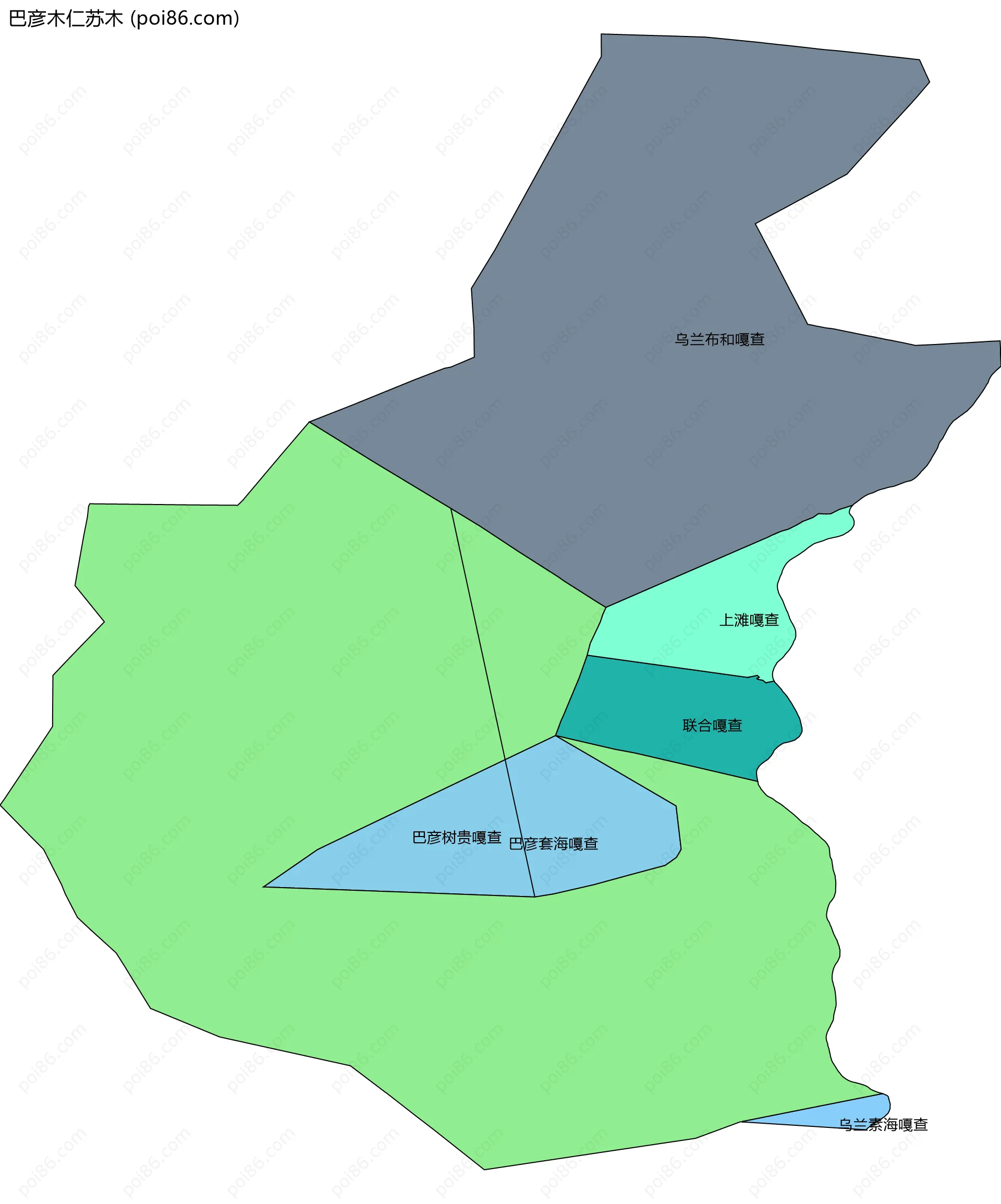 巴彦木仁苏木边界地图(五级行政区划)