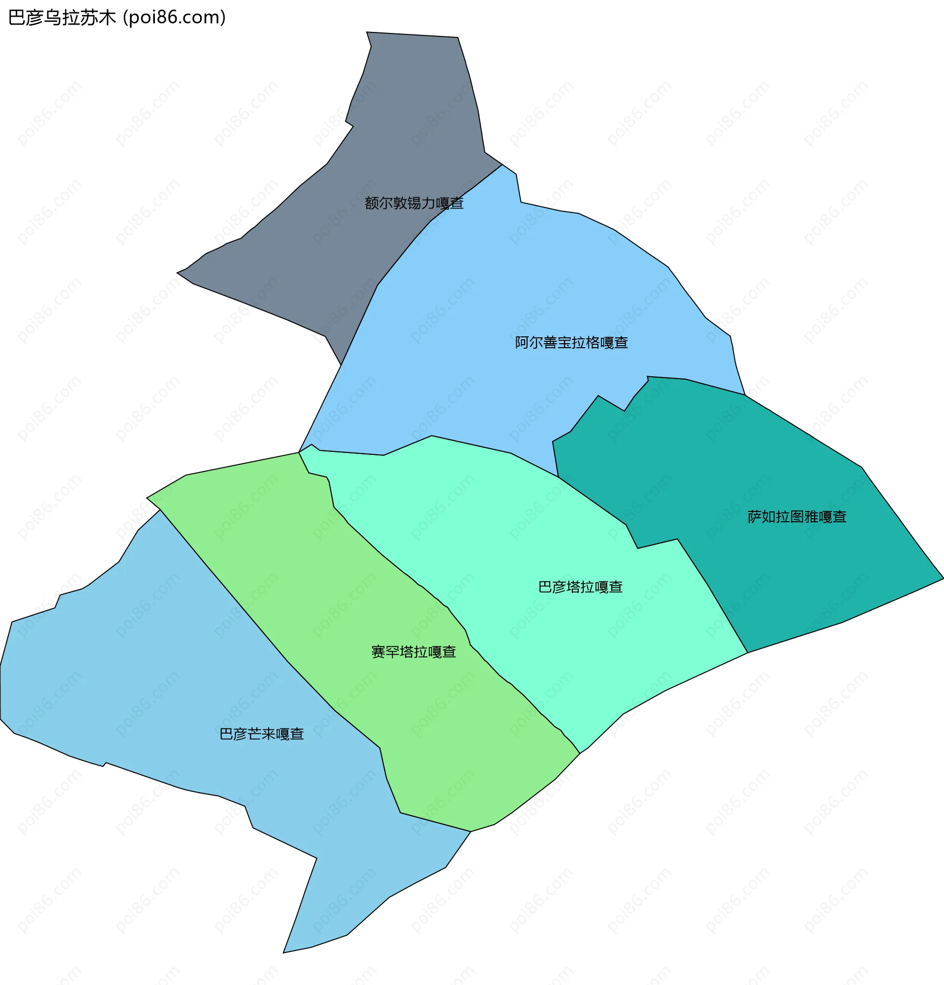 巴彦乌拉苏木边界地图(五级行政区划)
