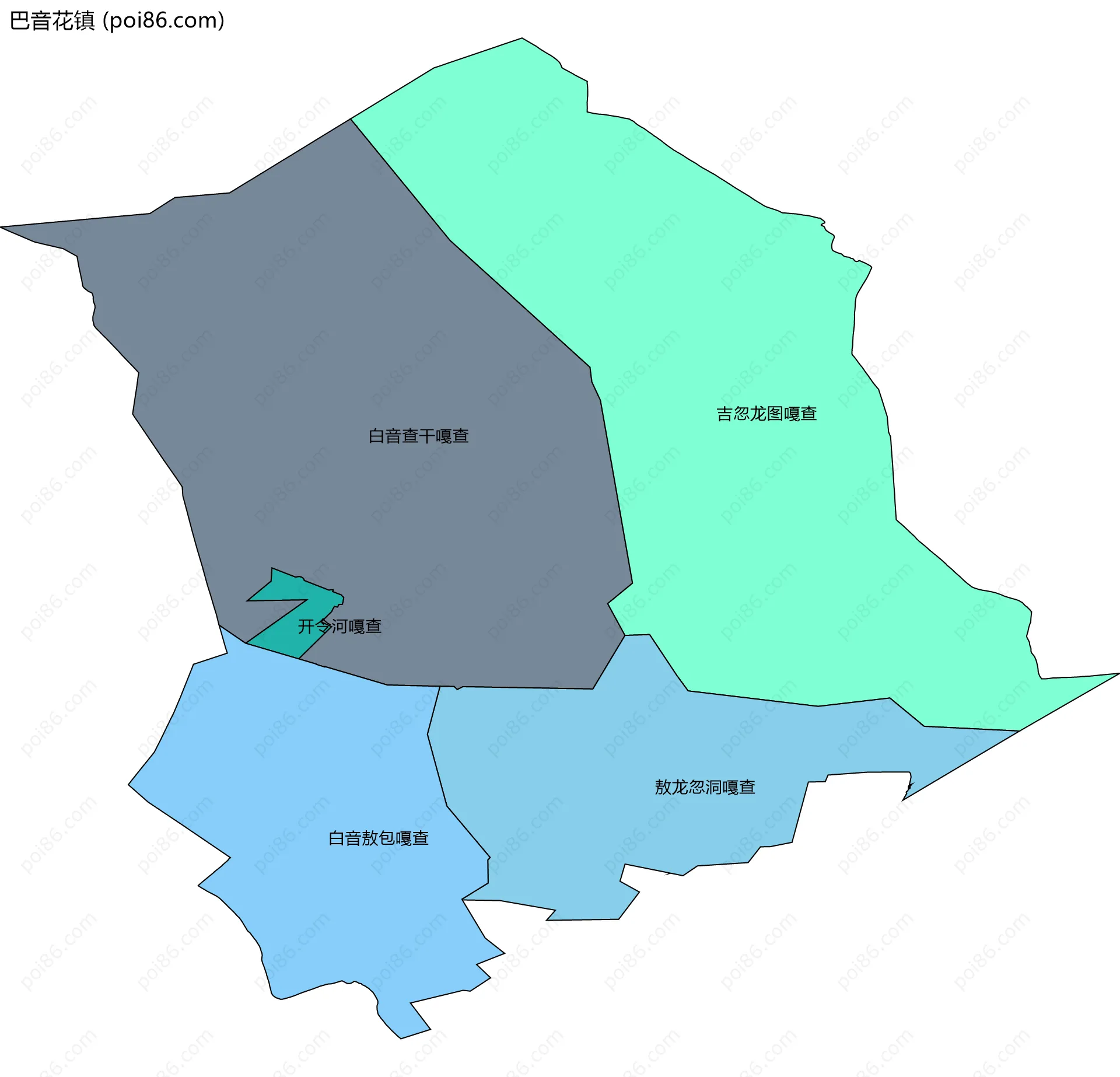 巴音花镇边界地图(五级行政区划)