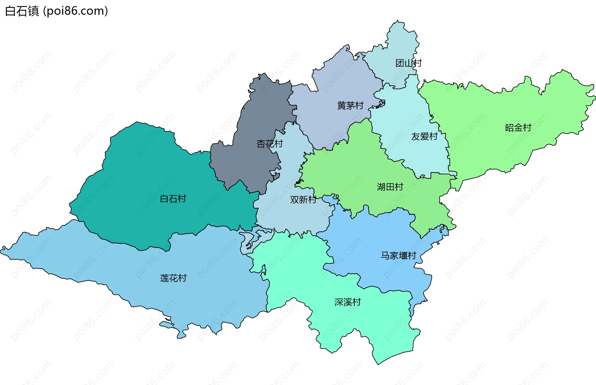 白石镇边界地图(五级行政区划)
