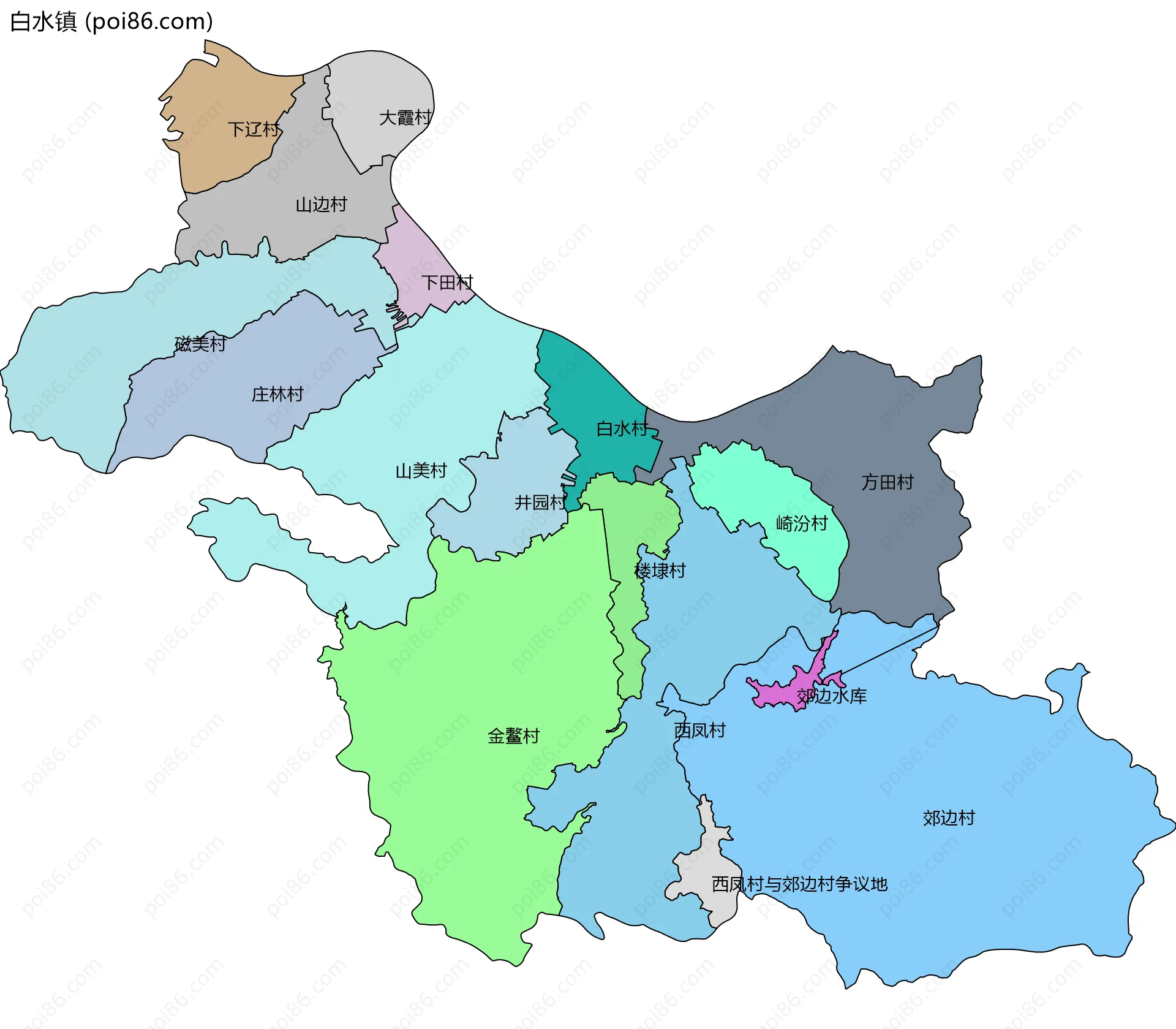 白水镇边界地图(五级行政区划)