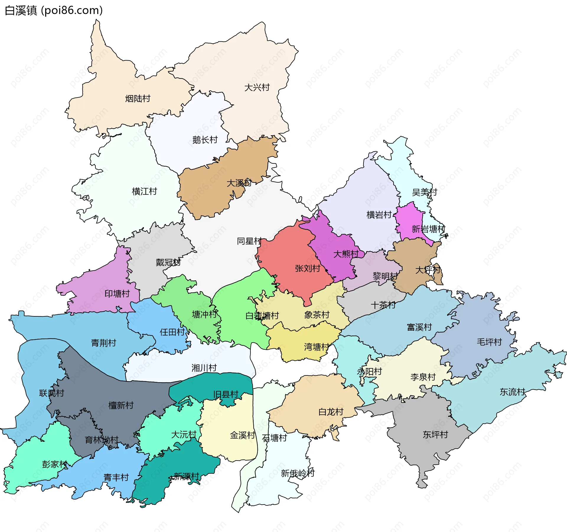 白溪镇边界地图(五级行政区划)