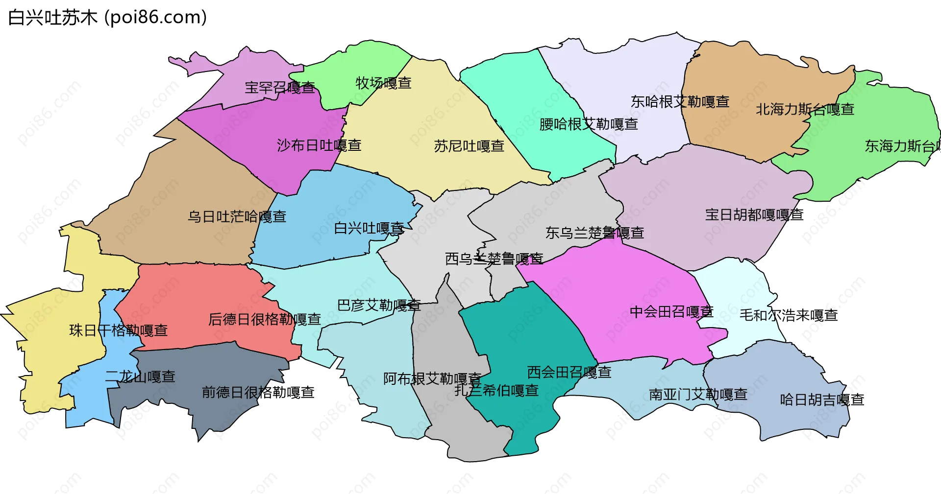 白兴吐苏木边界地图(五级行政区划)