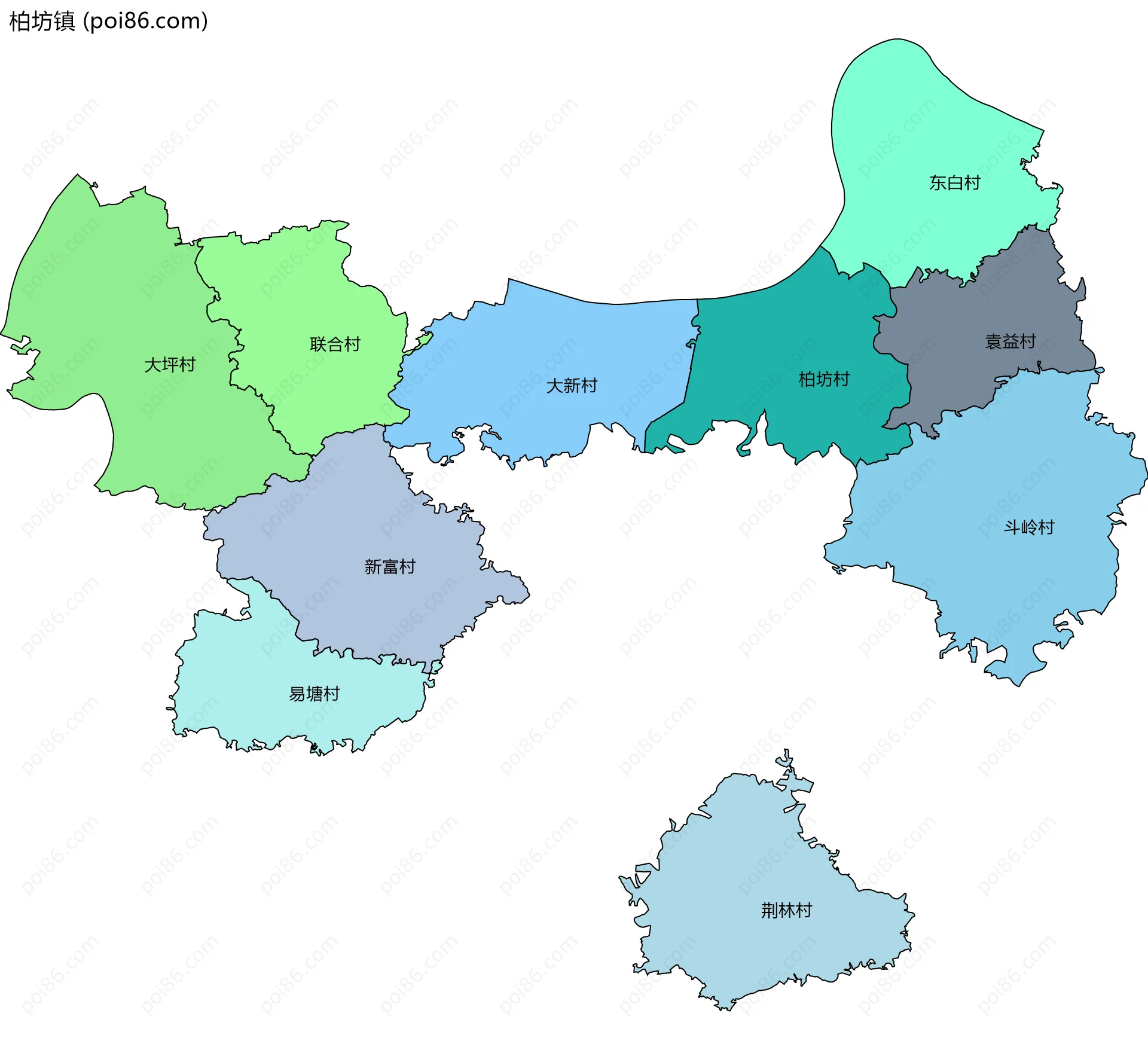柏坊镇边界地图(五级行政区划)