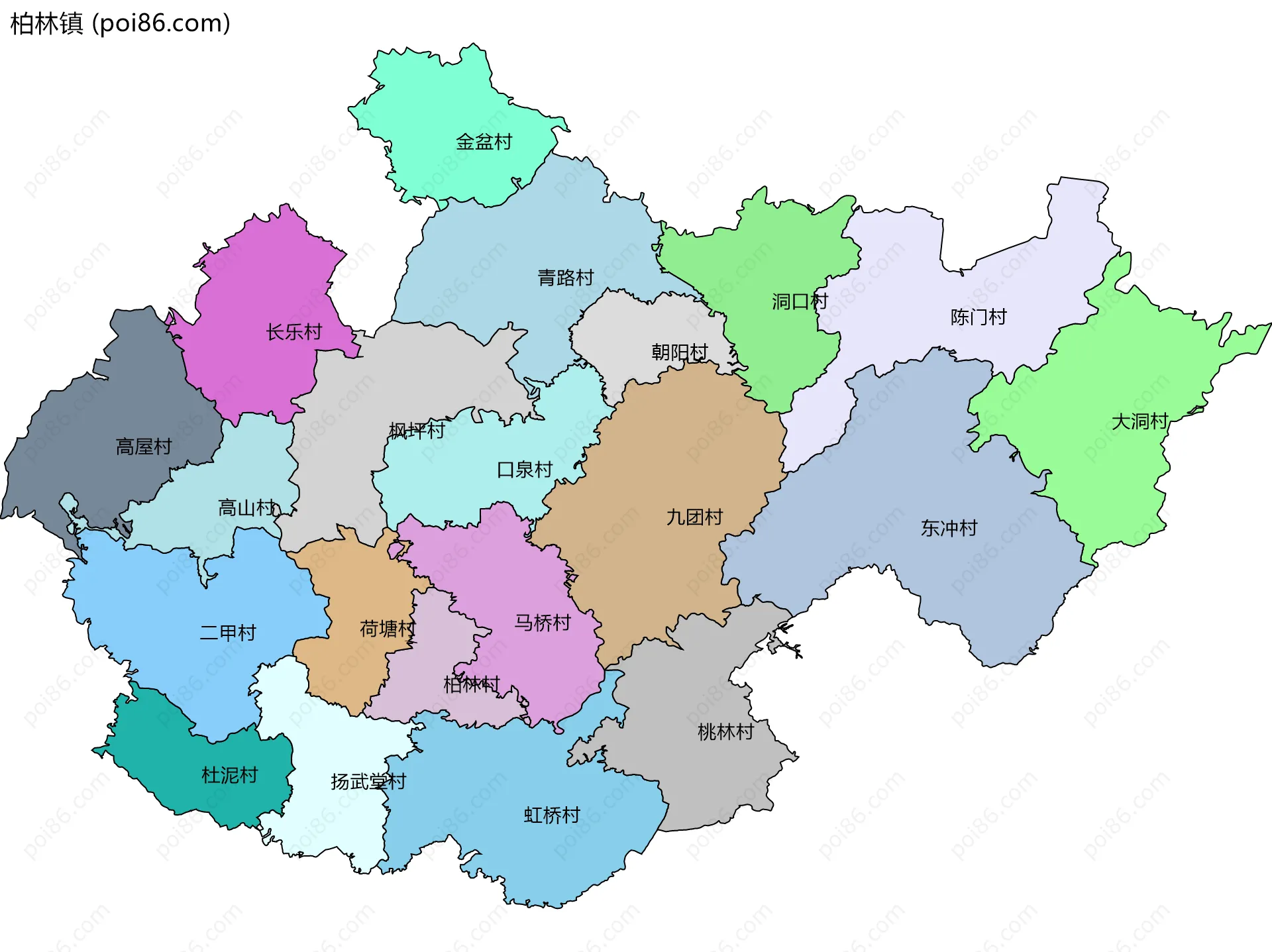 柏林镇边界地图(五级行政区划)