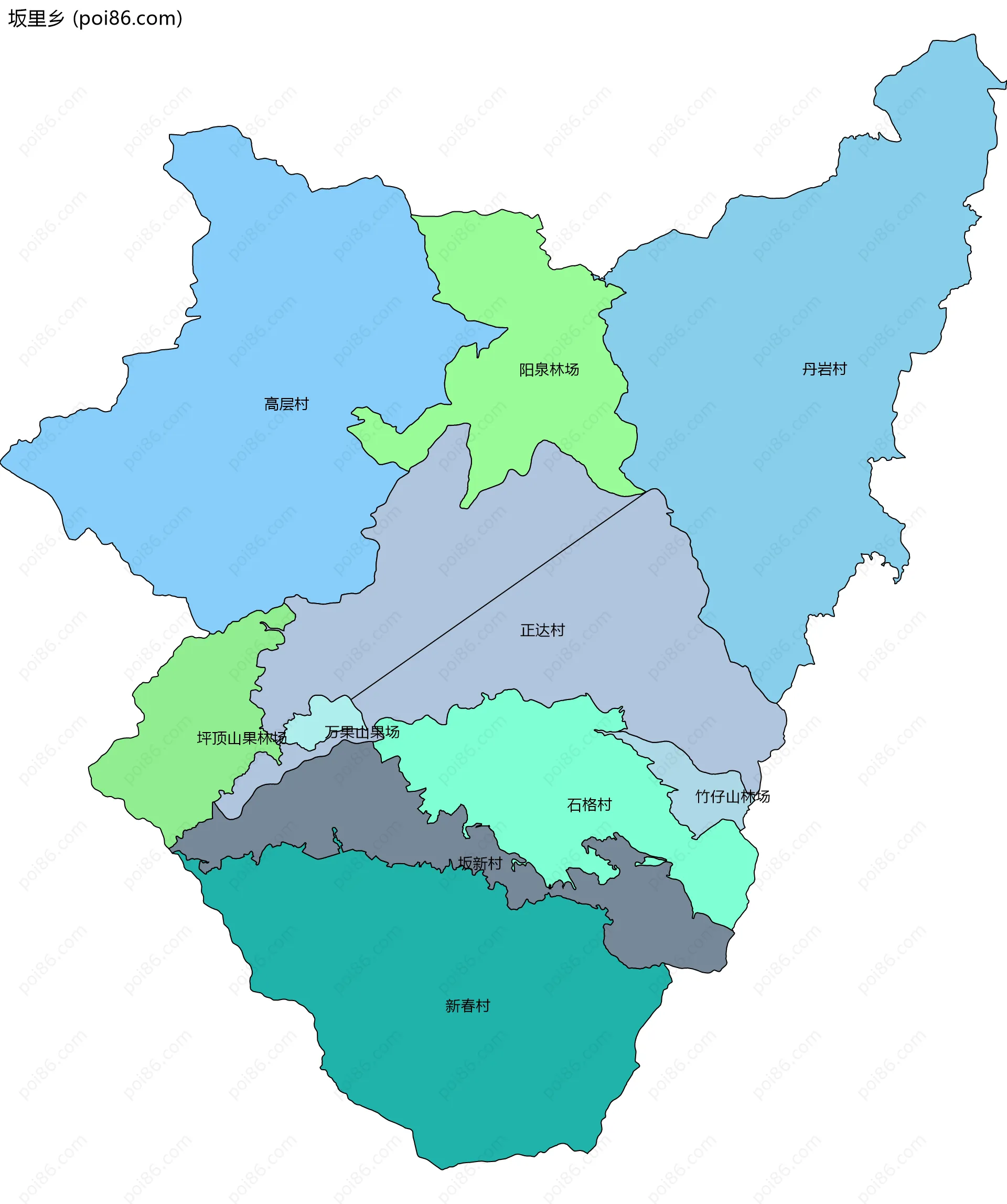 坂里乡边界地图(五级行政区划)