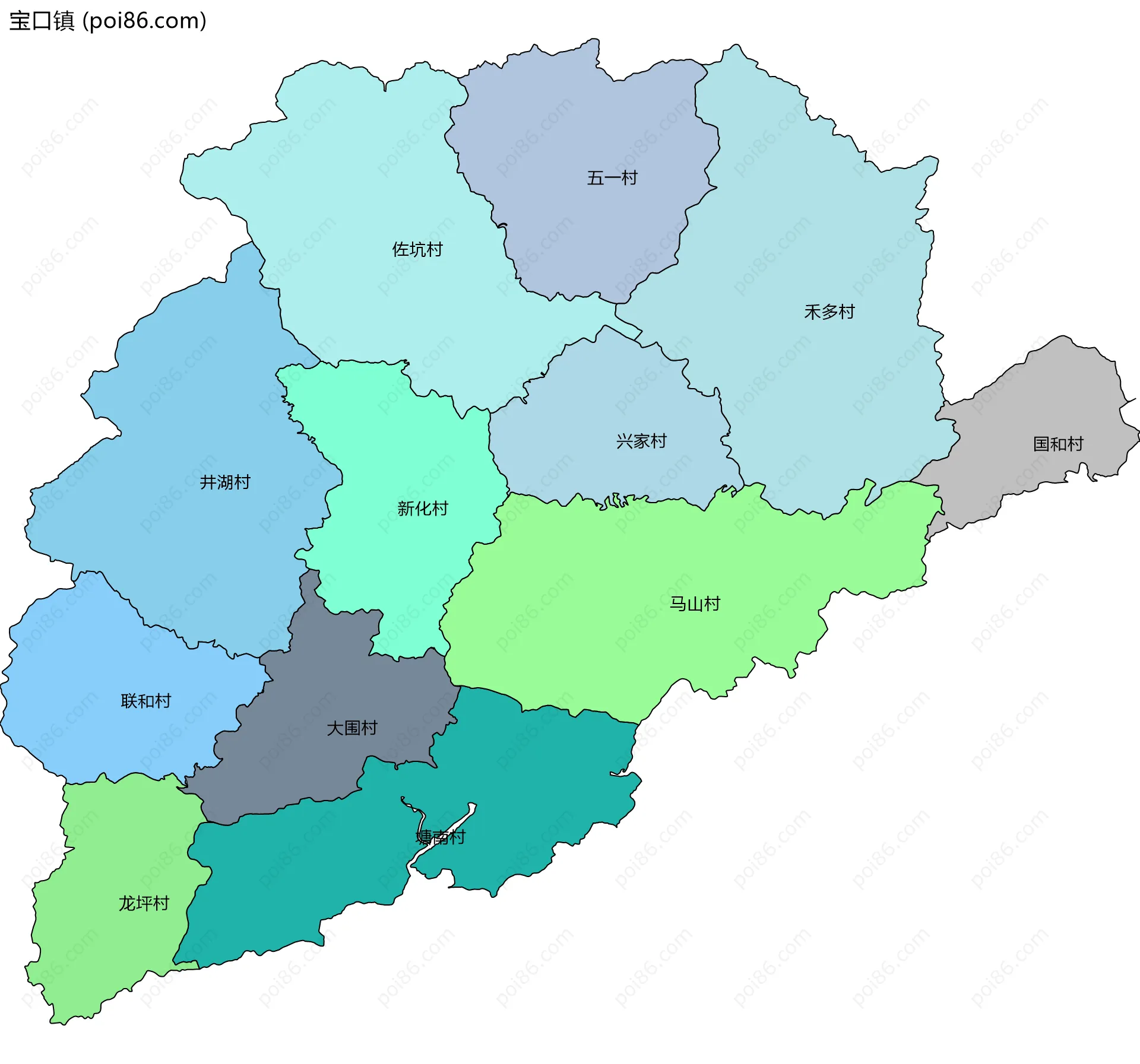 宝口镇边界地图(五级行政区划)