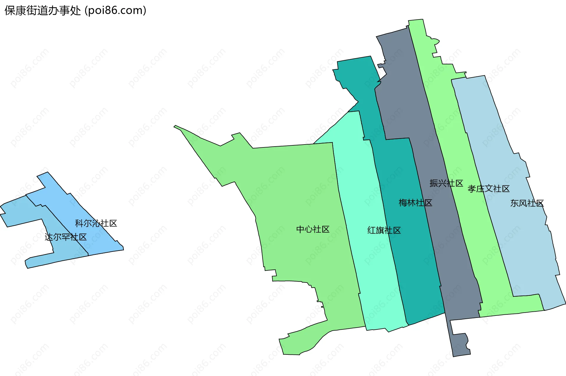 保康街道办事处边界地图(五级行政区划)