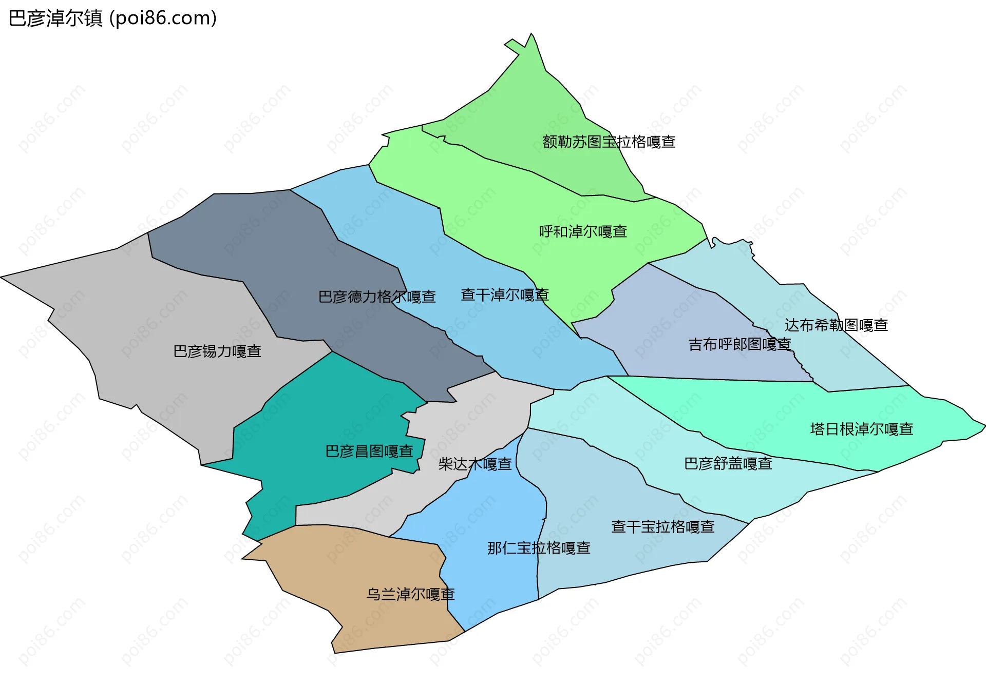 巴彦淖尔镇边界地图(五级行政区划)