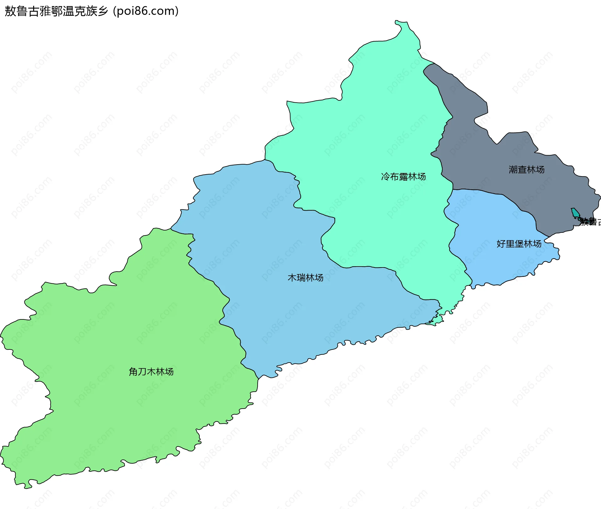 敖鲁古雅鄂温克族乡边界地图(五级行政区划)
