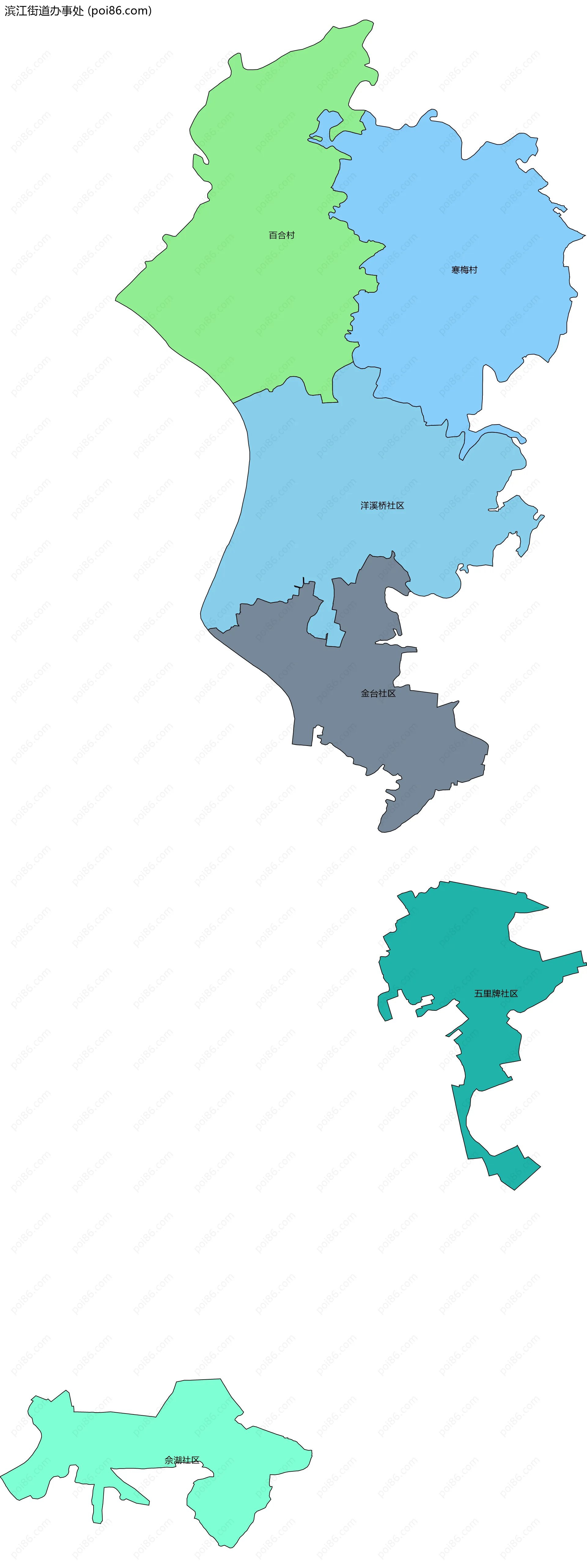 滨江街道办事处边界地图(五级行政区划)
