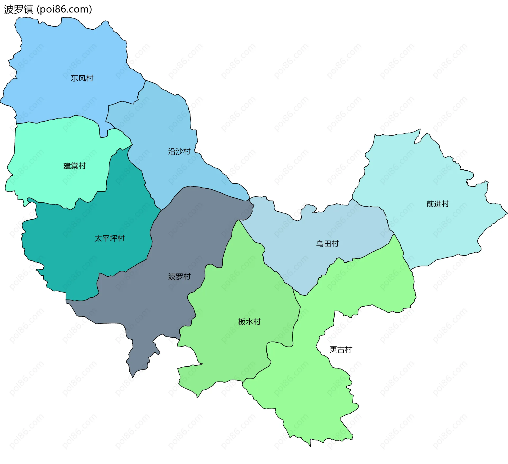 波罗镇边界地图(五级行政区划)
