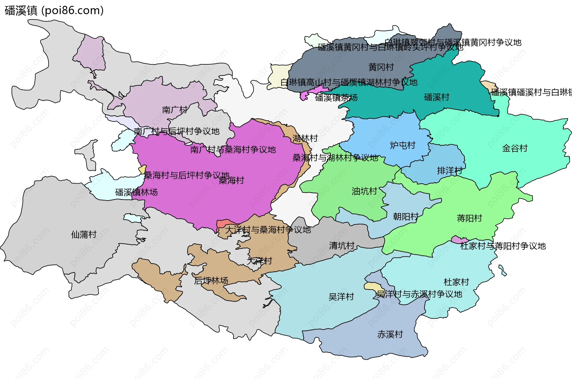 磻溪镇边界地图(五级行政区划)