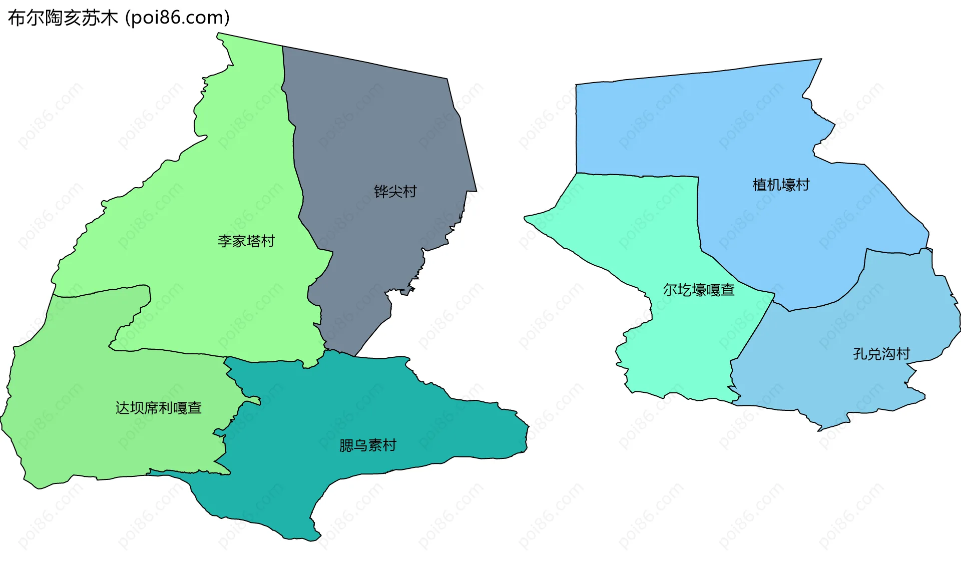 布尔陶亥苏木边界地图(五级行政区划)