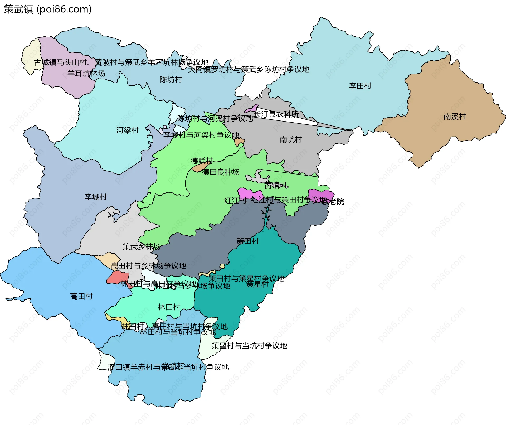 策武镇边界地图(五级行政区划)