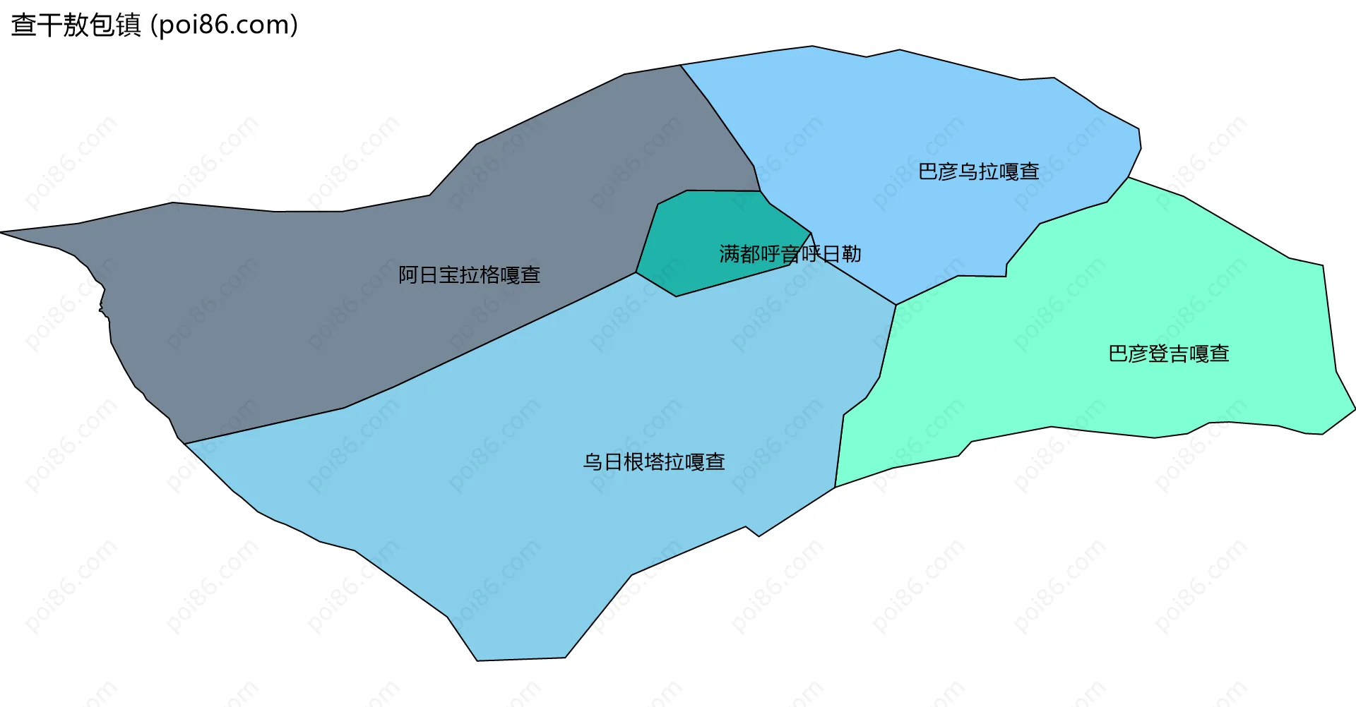 查干敖包镇边界地图(五级行政区划)