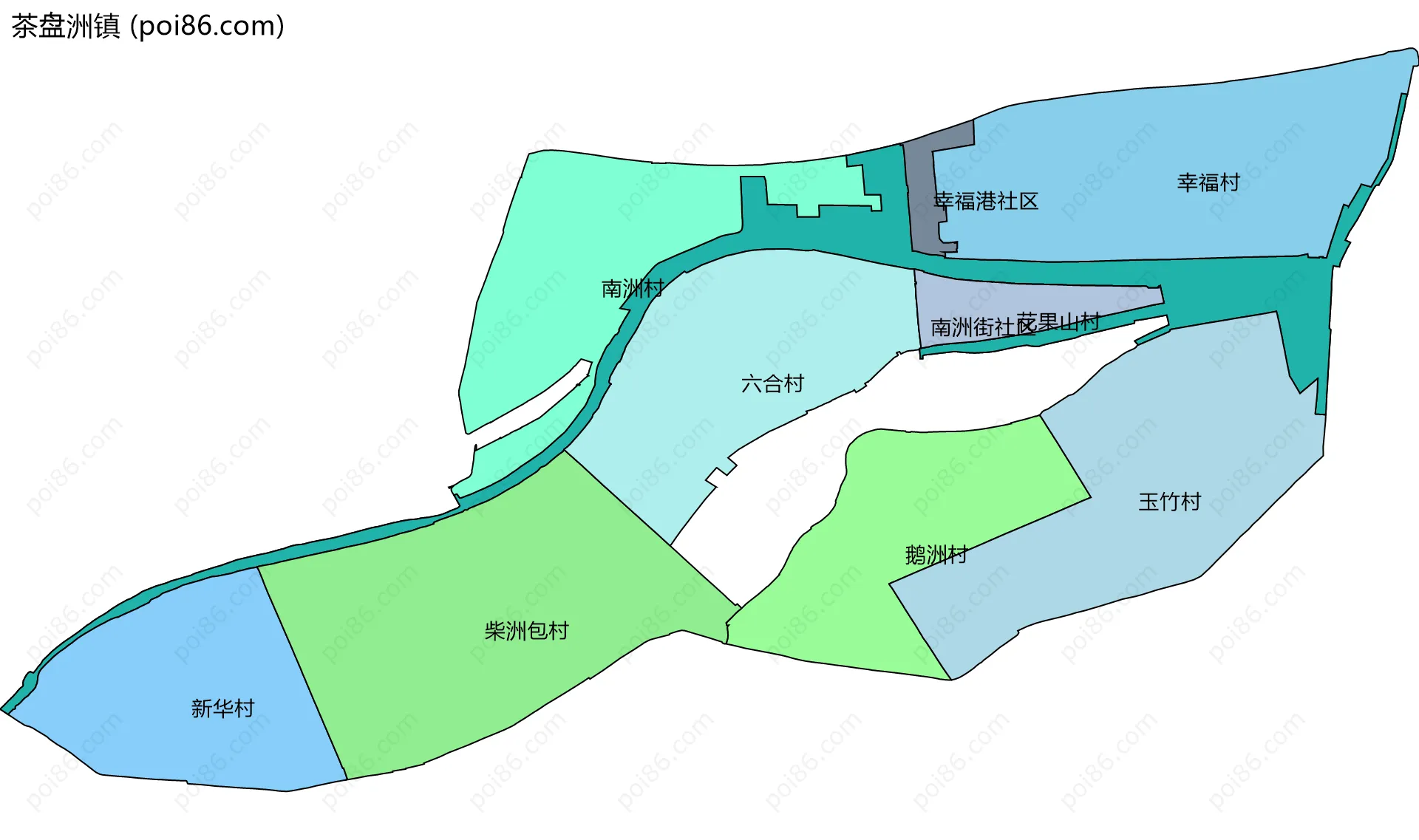 茶盘洲镇边界地图(五级行政区划)