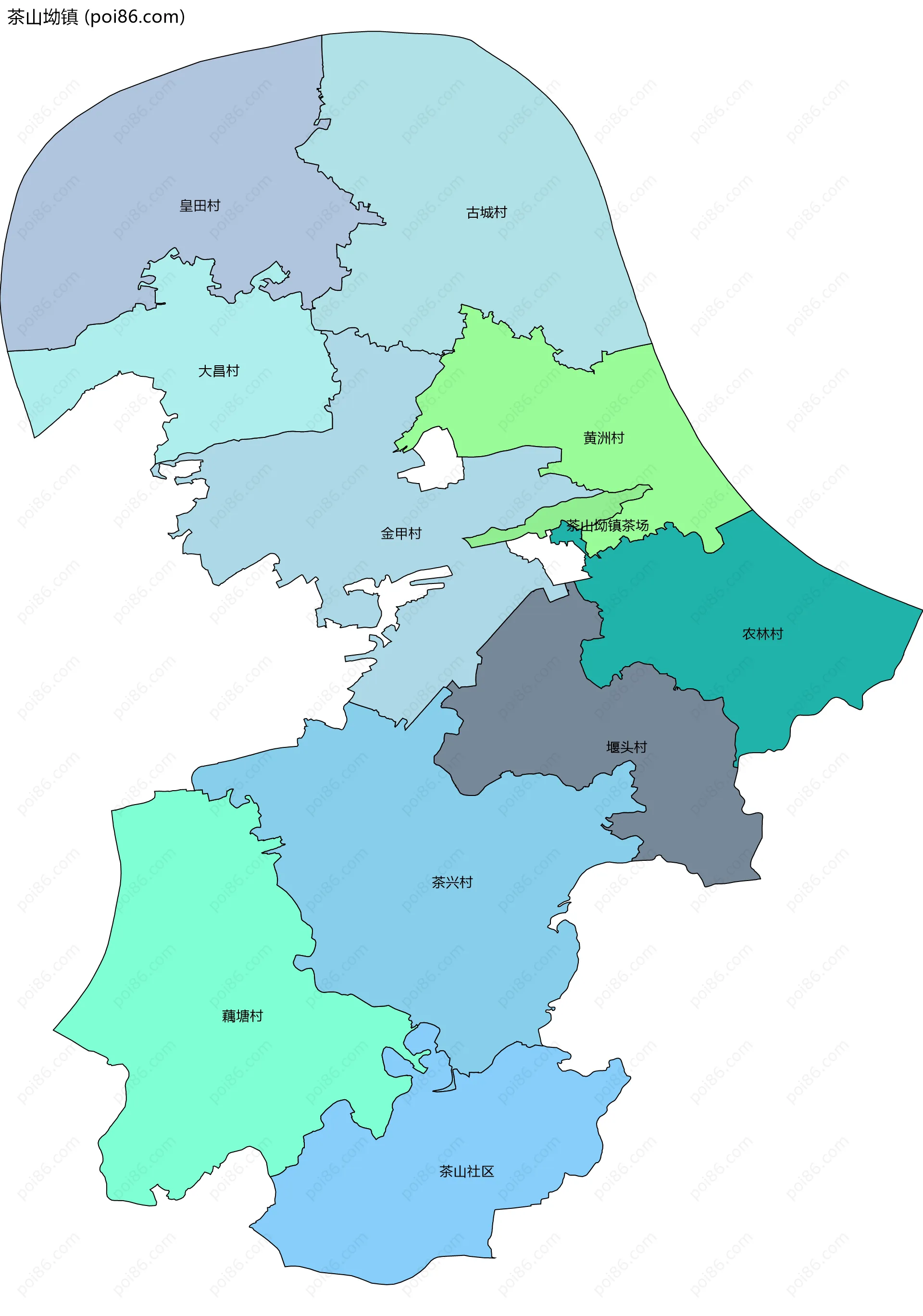 茶山坳镇边界地图(五级行政区划)