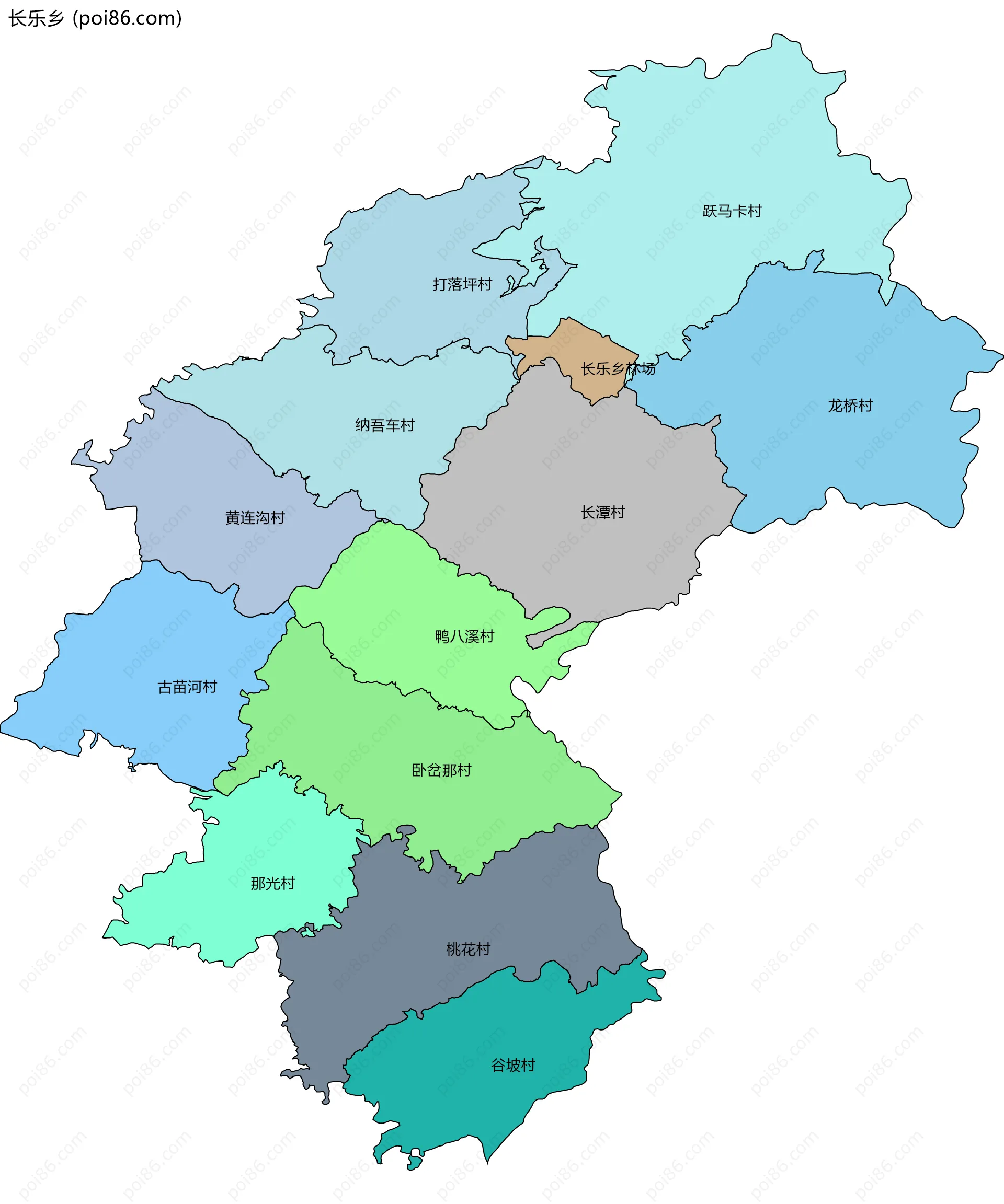 长乐乡边界地图(五级行政区划)