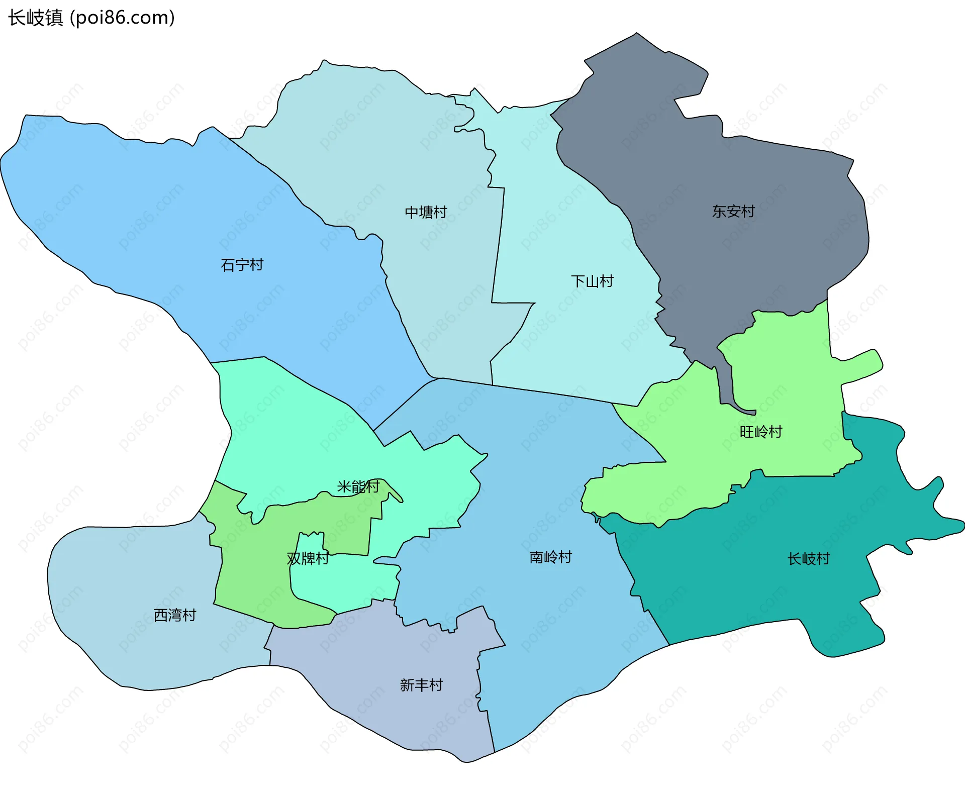 长岐镇边界地图(五级行政区划)