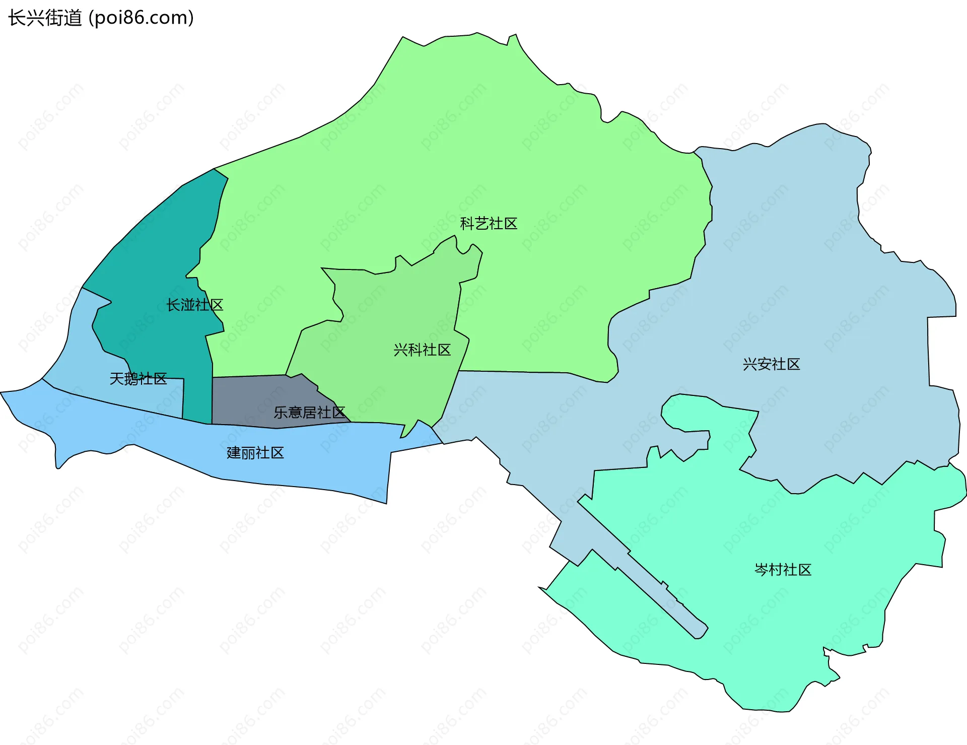 长兴街道边界地图(五级行政区划)