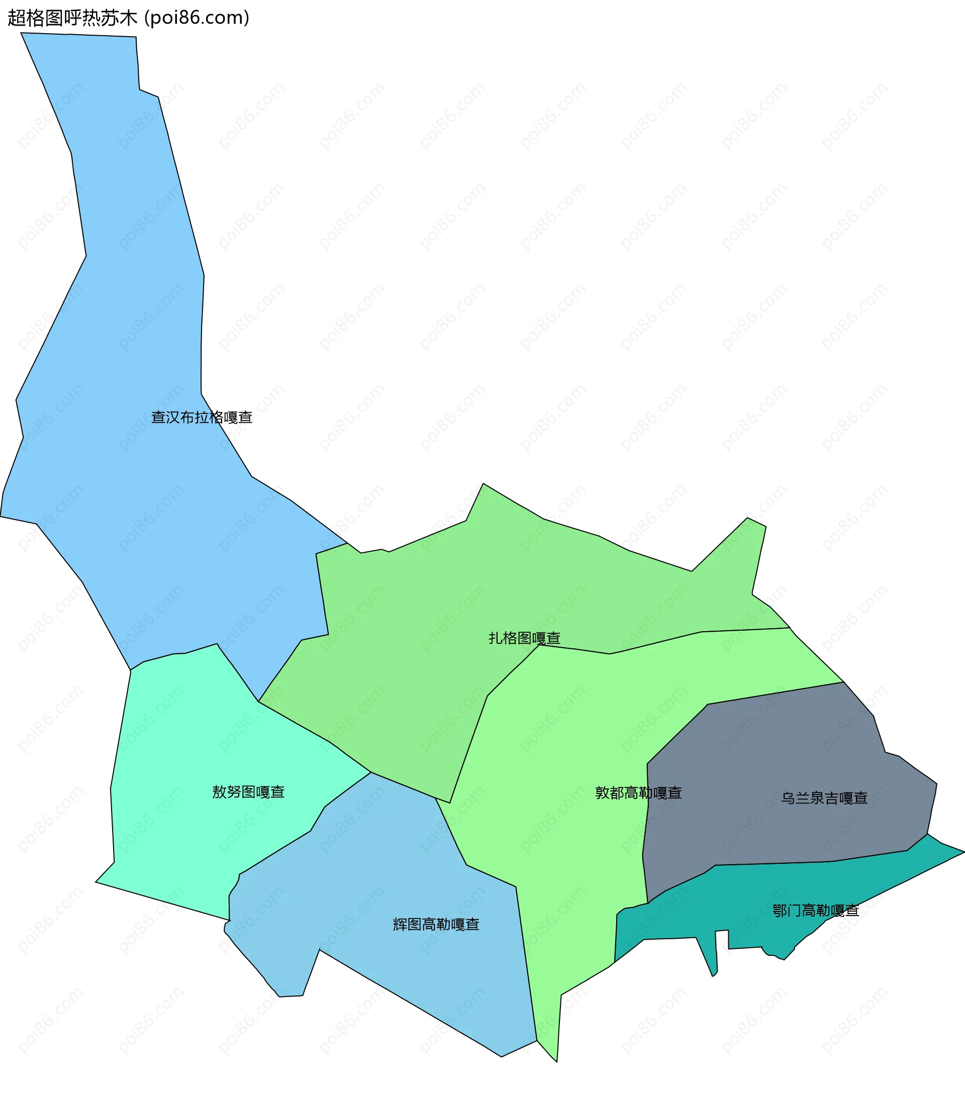 超格图呼热苏木边界地图(五级行政区划)