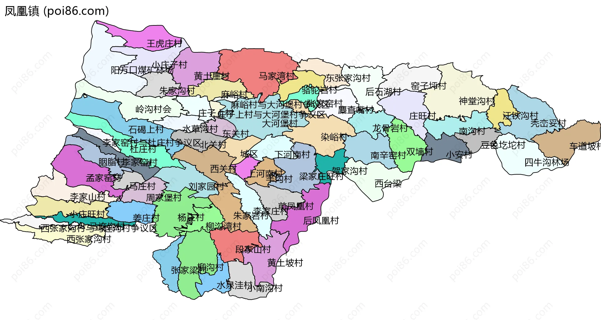 凤凰镇边界地图(五级行政区划)