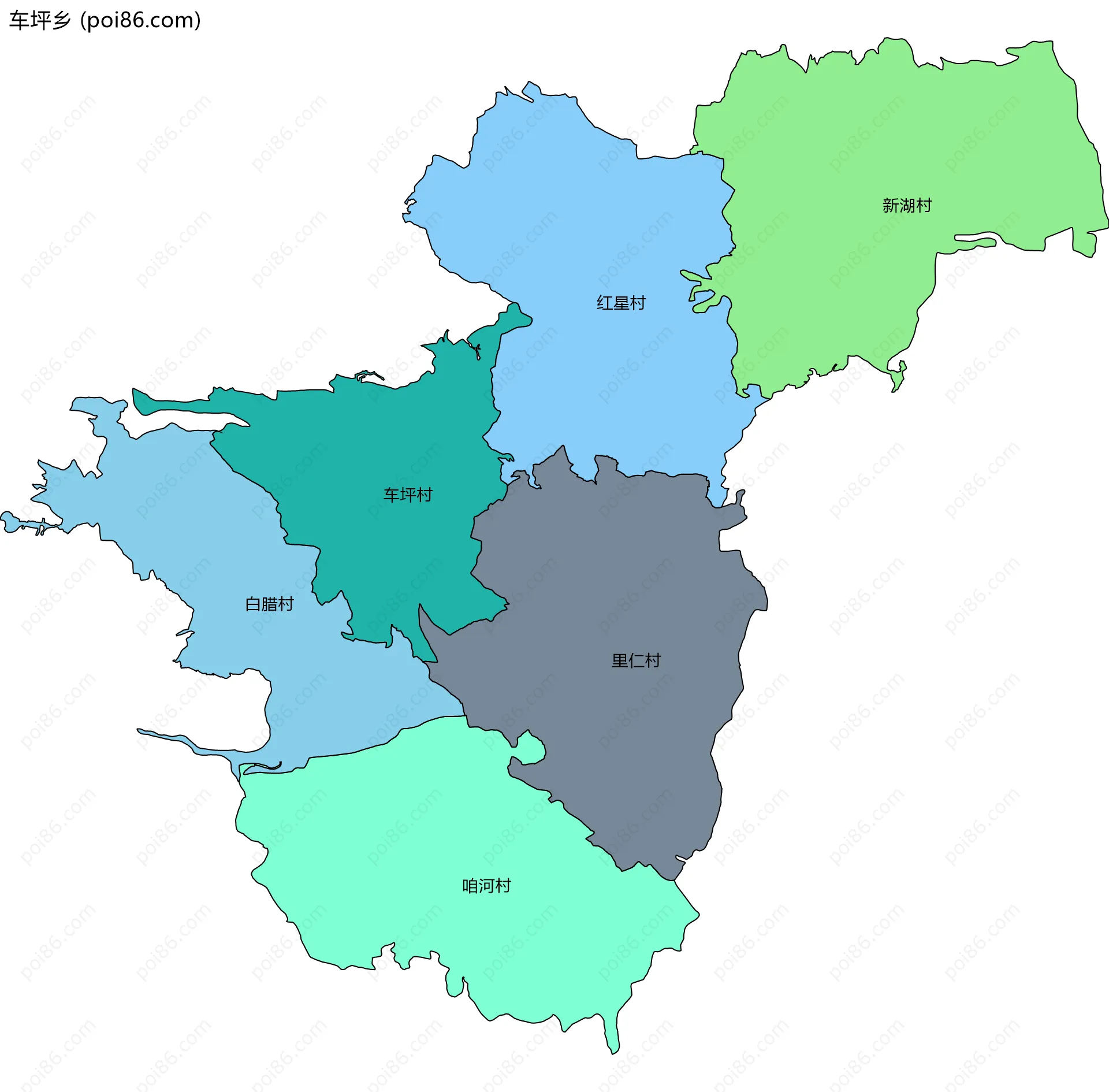 车坪乡边界地图(五级行政区划)