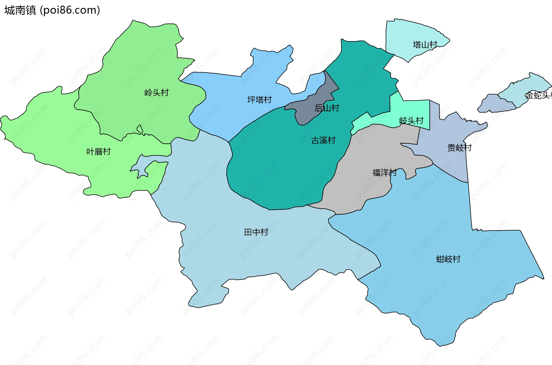 城南镇边界地图(五级行政区划)