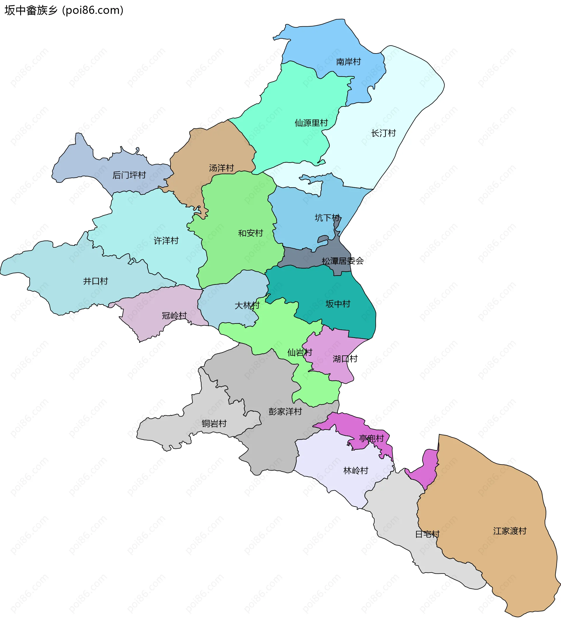 坂中畲族乡边界地图(五级行政区划)