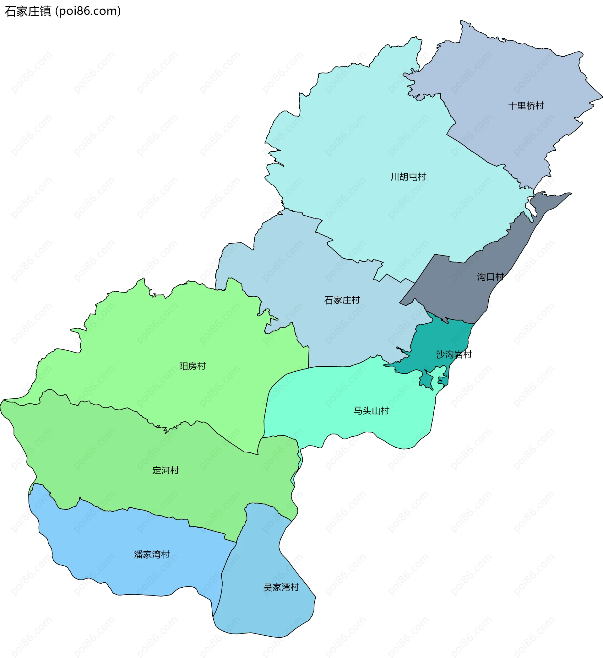 石家庄镇边界地图(五级行政区划)