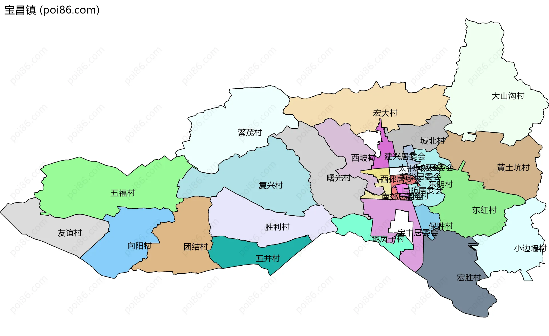 宝昌镇边界地图(五级行政区划)
