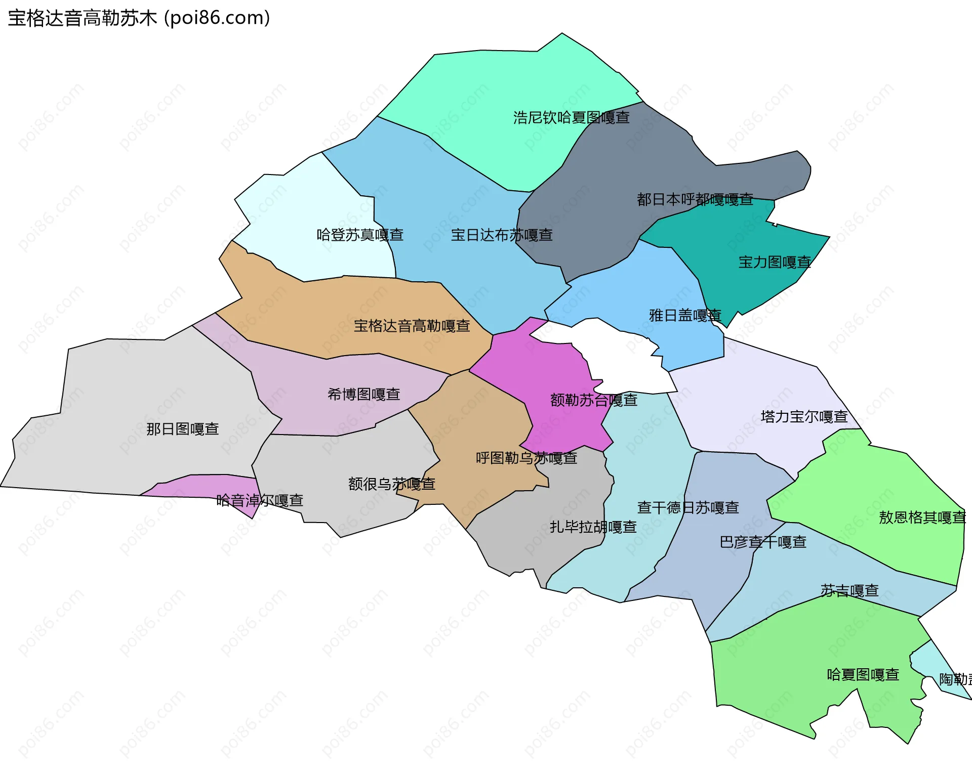 宝格达音高勒苏木边界地图(五级行政区划)