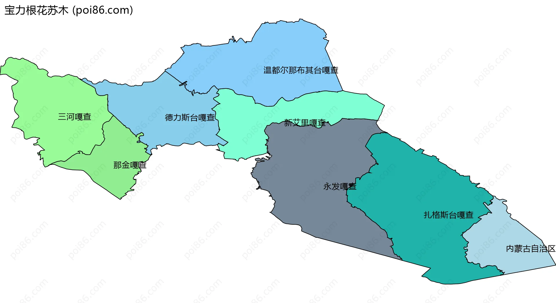 宝力根花苏木边界地图(五级行政区划)
