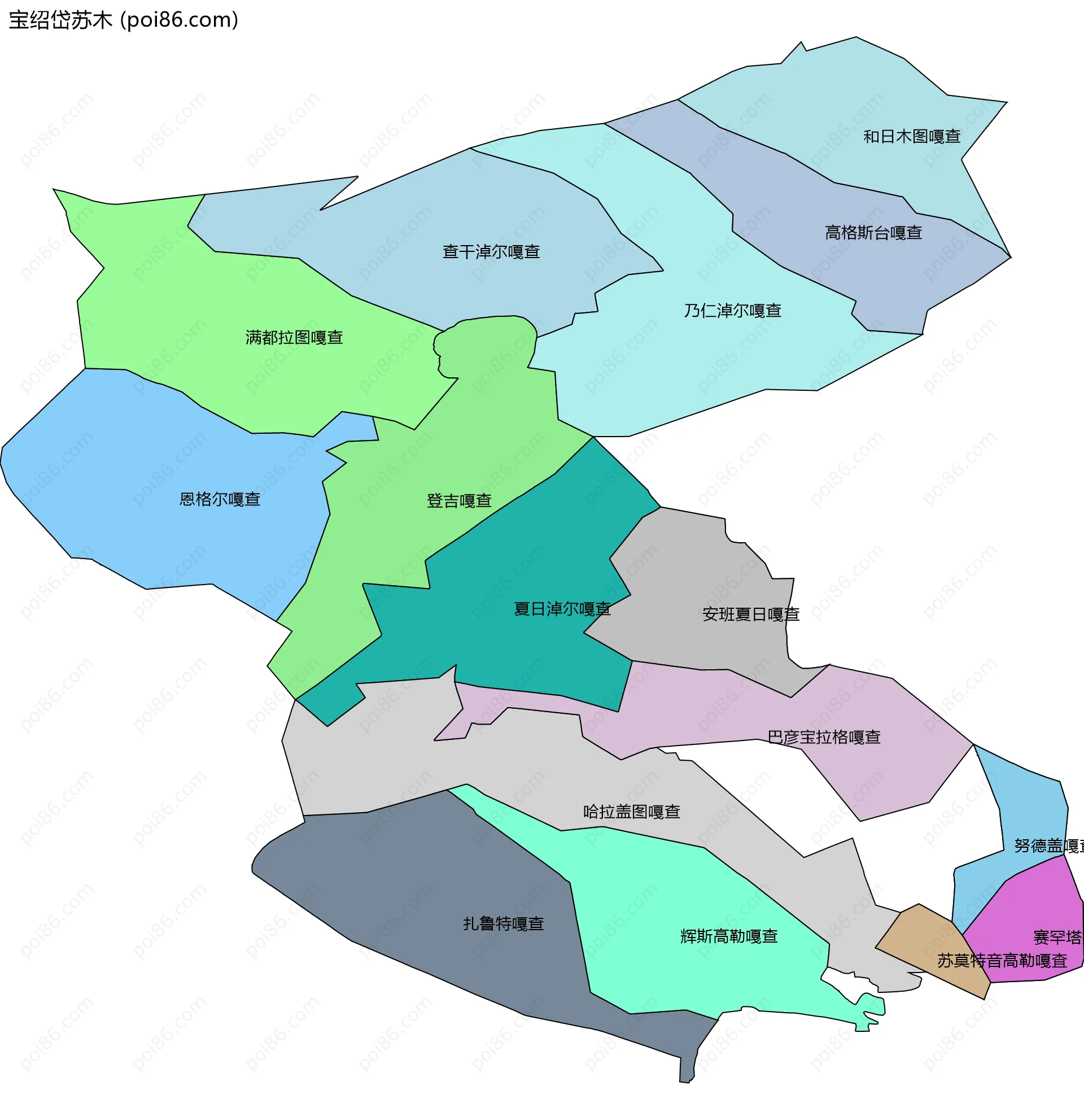 宝绍岱苏木边界地图(五级行政区划)
