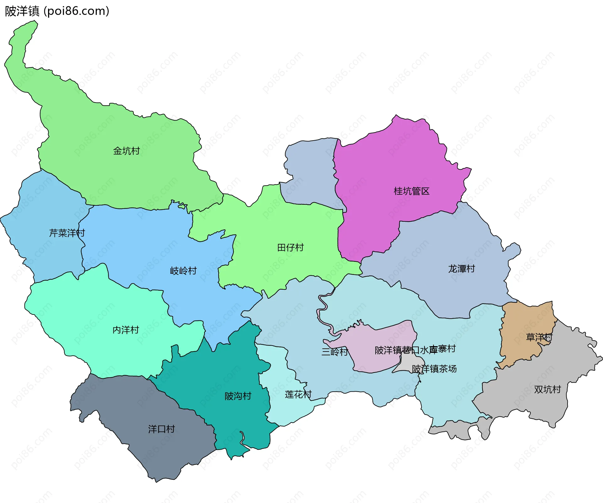 陂洋镇边界地图(五级行政区划)